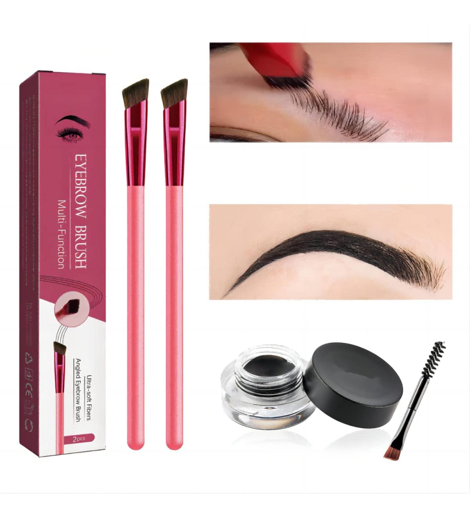 4 PCS 4D Hair Stroke Brow Stamp & Brush Set - Multifunction Ultra-thin Angled Eyebrow Makeup Brushes - Buy Online on SooperMarket.com