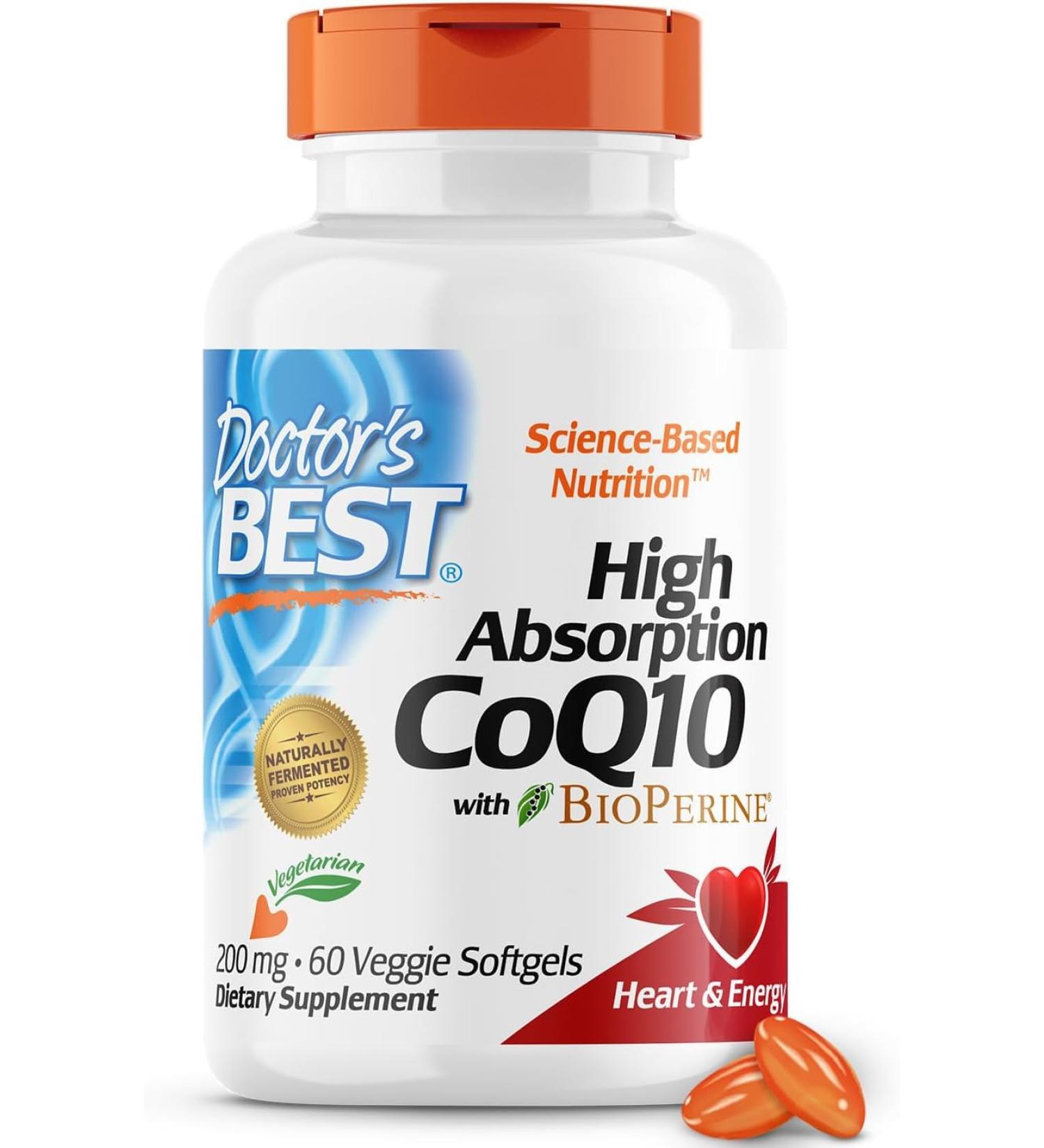 Dr BEST's High Absorption CoQ10 with BioPerine Heart Health & Energy Production Naturally Fermented Vegetarian Gluten Free 200 mg 60 Veggie Softgels - Buy Online on SooperMarket.com