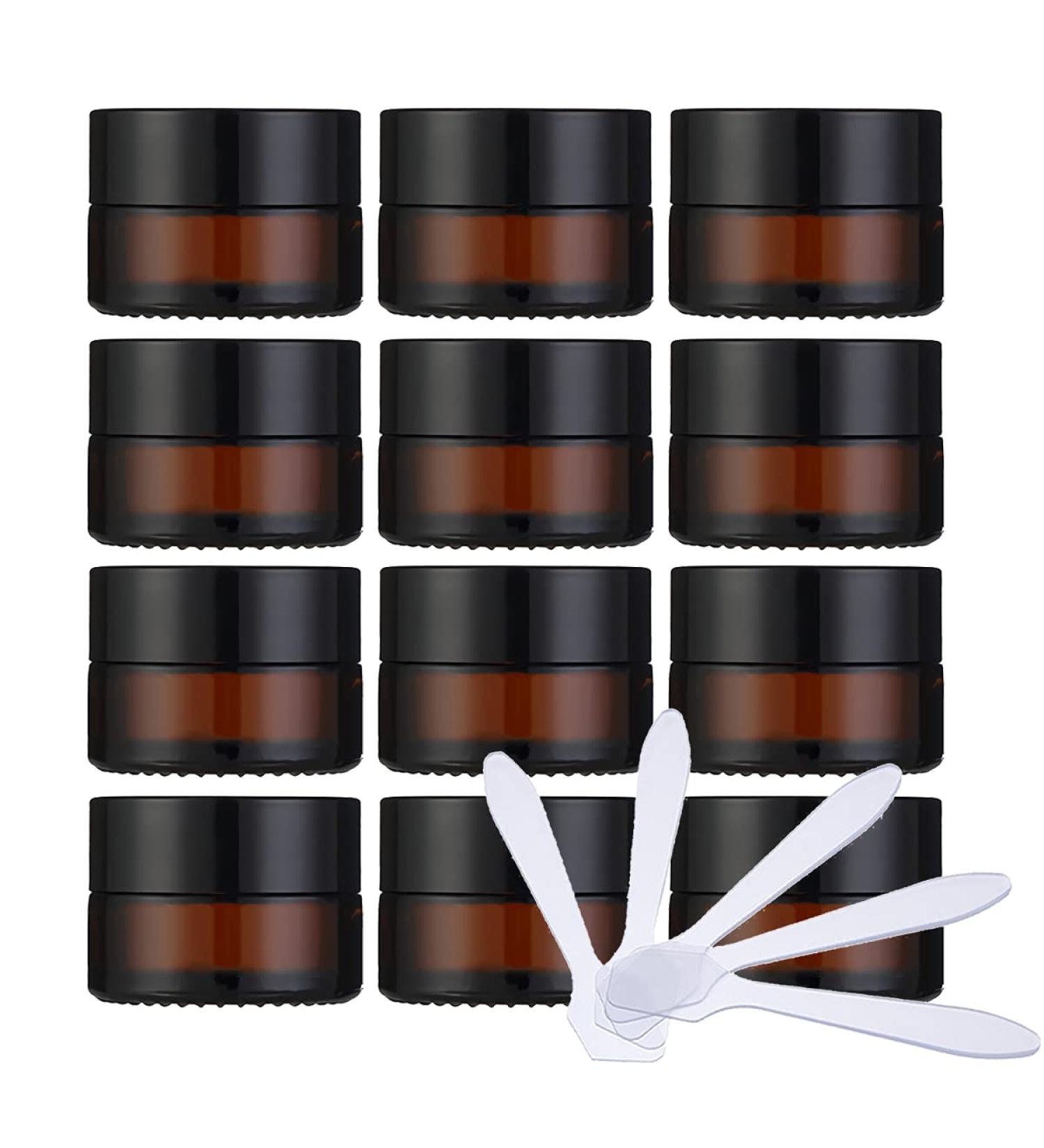 Zeoabsy 12-Piece Brown Glass Cream Boxes (5ml) with Screw Lid & Spatulas | Ideal for Cosmetics Ointments & Gels - International Shipping Available - Buy Online on SooperMarket.com