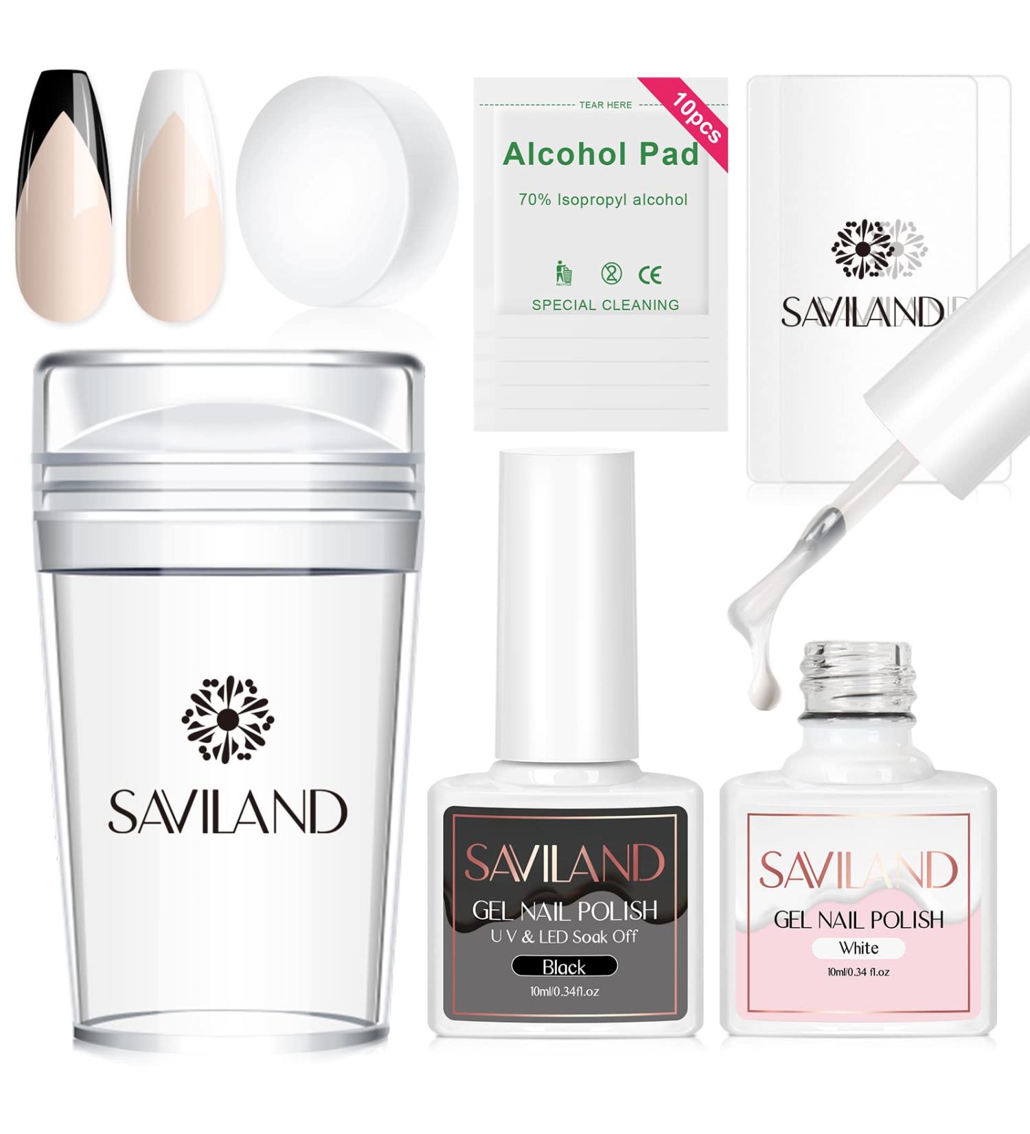 Saviland French Tip Nail Stamper Kit with Black+White Stamping Gel Polish - DIY French Manicure Set - Buy Online on SooperMarket.com