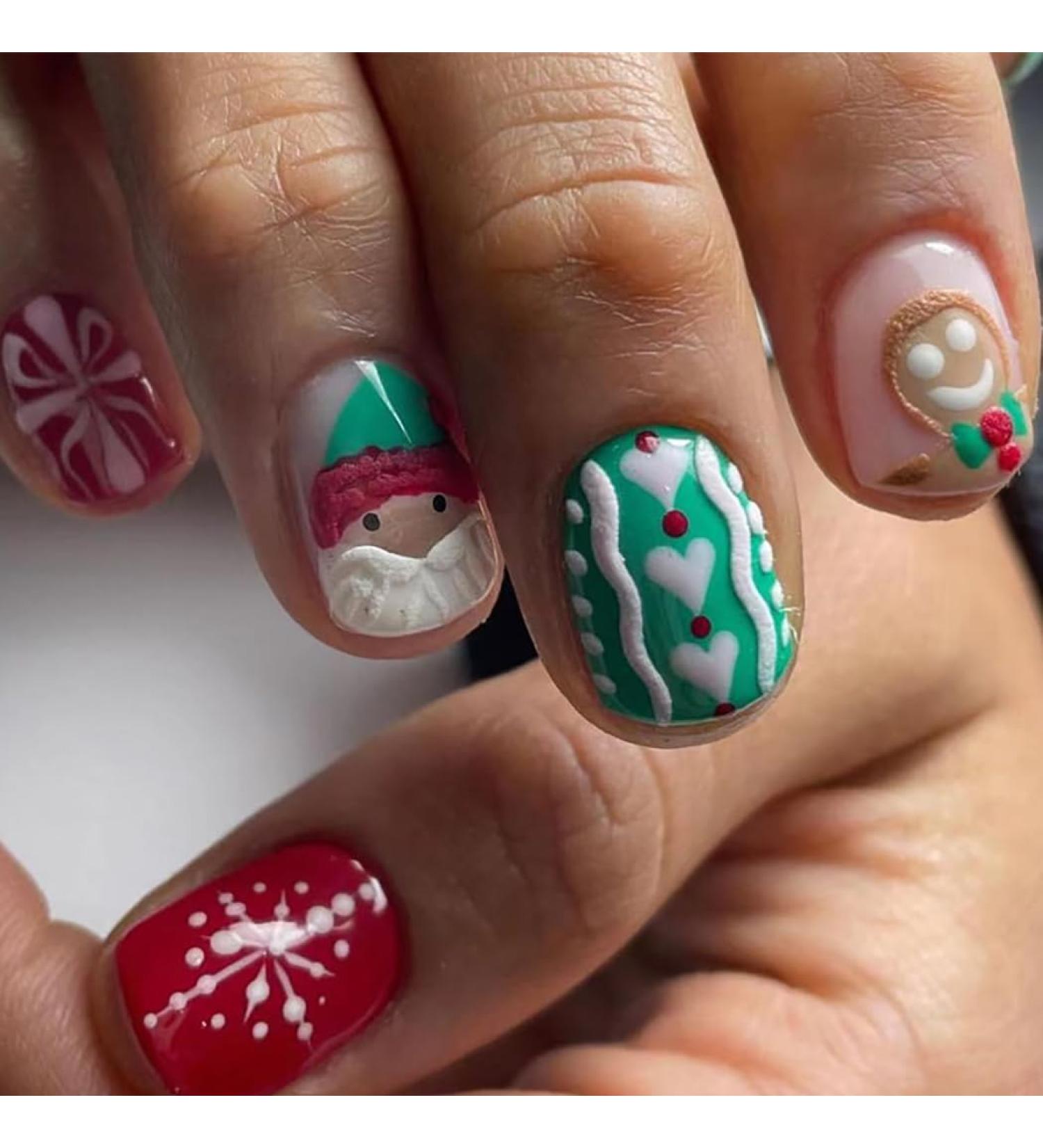 Brishow Christmas False Nails - Snow Press on Nails | Christmas Tree Stick on Nails | Antler Short Red Fake Nails - 24pcs for Women and Girls - Buy Online on SooperMarket.com