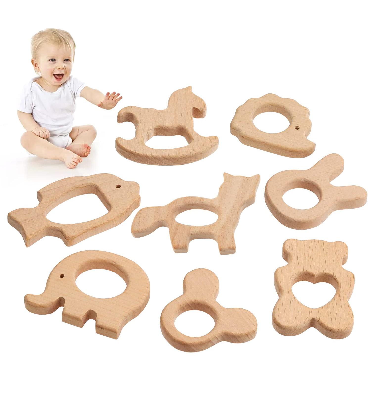 Tyfyh 8-Piece Wooden Baby Bite Ring Set | Safe Wooden Animal Teething Toys | DIY Craft Wooden Rings for Babies & Childcare - Buy Online on SooperMarket.com