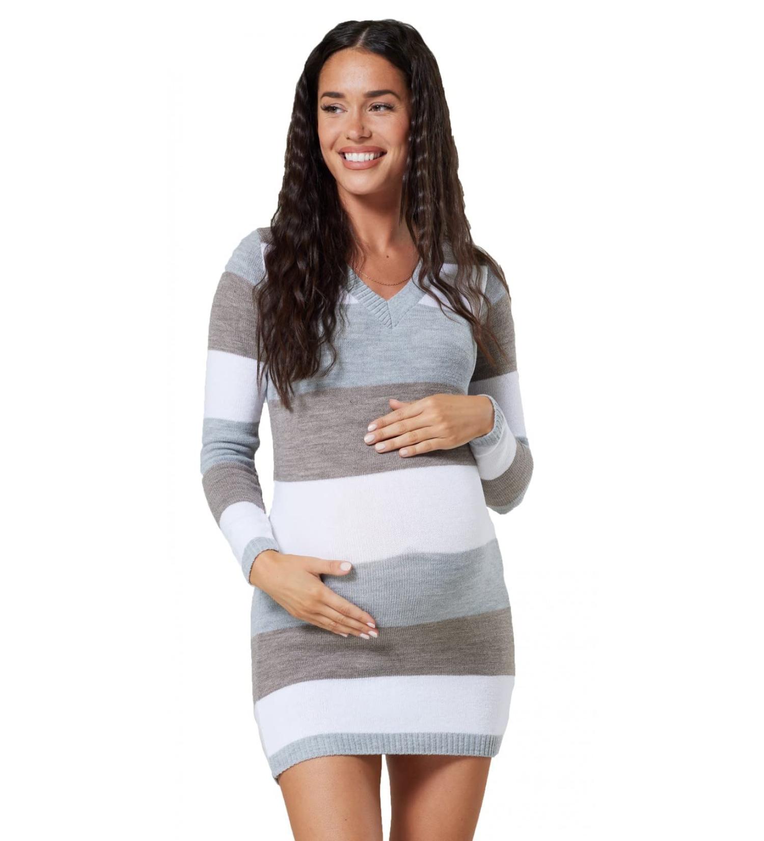 Happy Mama Maternity Stretch Knit Colour Block Jumper Dress - Cappuccino Melange (Size 12-14) | 405p - Buy Online on SooperMarket.com