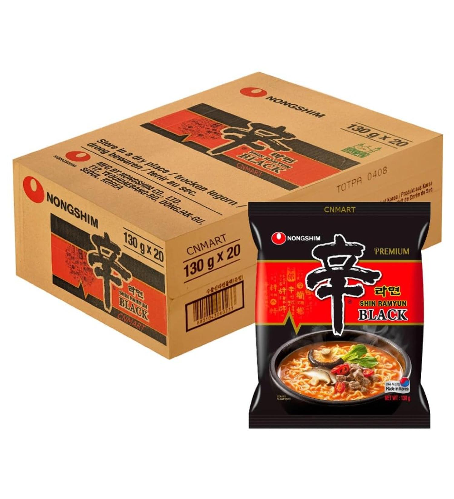 CNMART Nongshim Shin Ramyun Black Premium Korean Mild Spicy Instant Ramen Noodles Halal 130g (Pack of 20) - Buy Online on SooperMarket.com