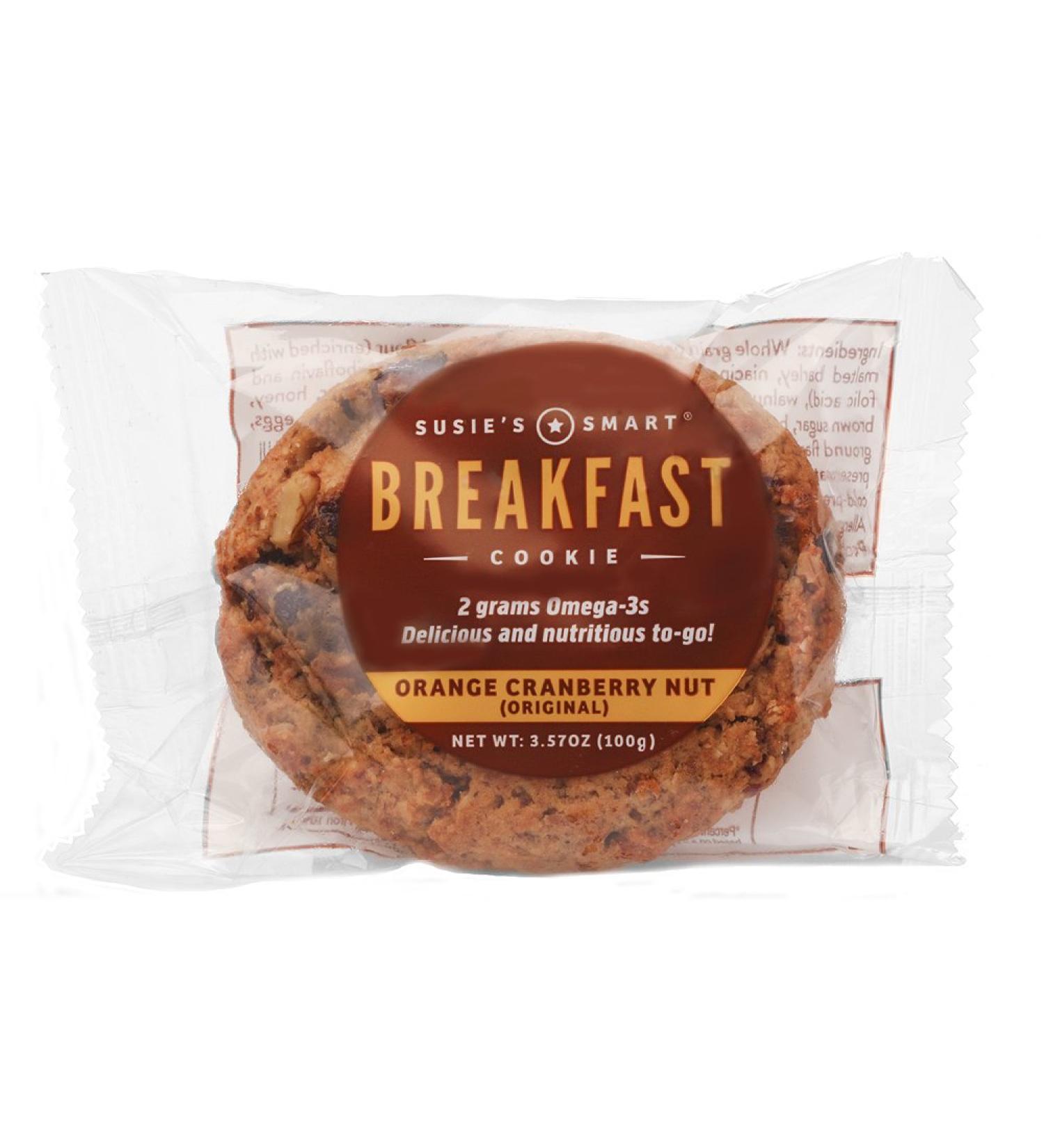 Susie's Smart Breakfast Cookie - Orange Cranberry Nut, 3.57 oz, Pack of 18 | Healthy Omega-3s, Protein Rich, Soft & Chewy Home-baked Cookie - Buy Online on SooperMarket.com