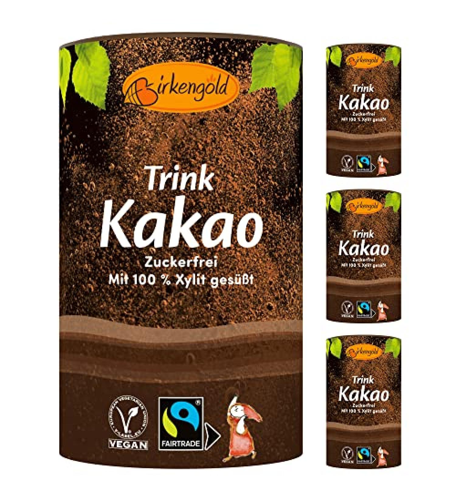 Birch Gold Drinking Cocoa 4 x 200g | Sugar-Free Vegan Hot Chocolate | Fairtrade Raw Cocoa with Xylitol | 40% De-Oiled Cocoa Powder - Buy Online on SooperMarket.com