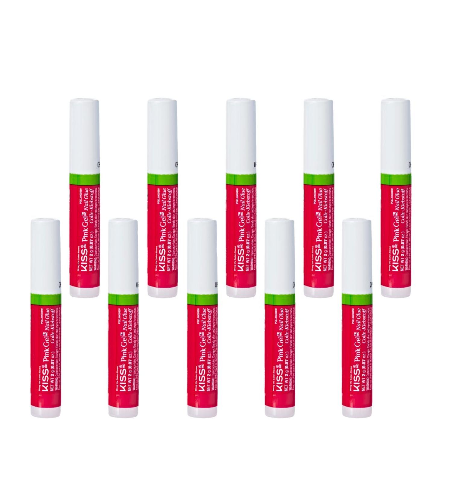 KISS Pink Gel Nail Glue - 10 Pack for Strong Adhesion on Artificial & Natural Nails | 2.0g/0.07 oz. Tubes - International Shipping Available - Buy Online on SooperMarket.com
