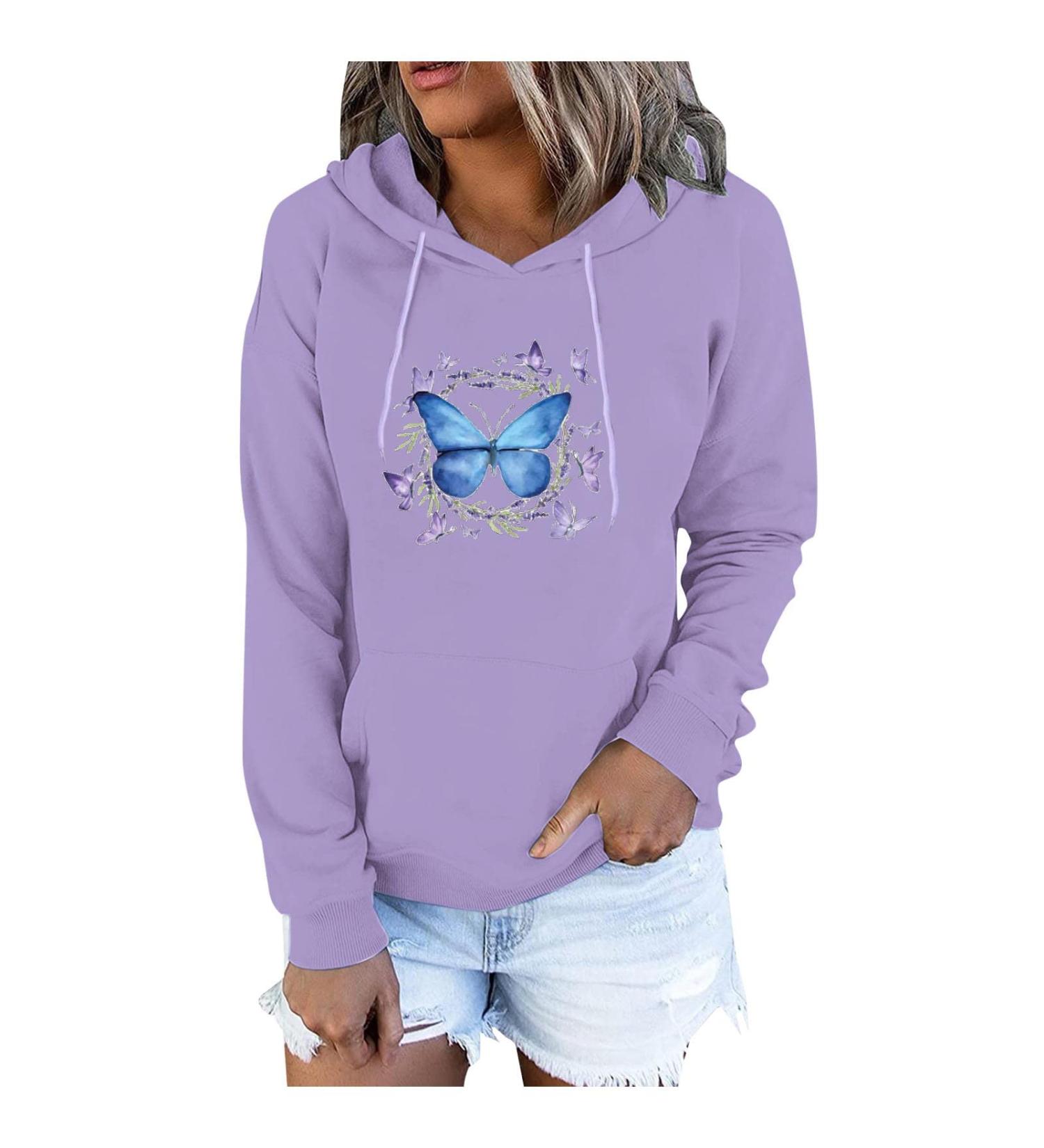 oelaio Women Long Sleeve Cropped Hoodies Loose Comfy Fashion Print Pullover Sweatshirts Fall Winter Clothes 2023 for Leggings Purple - Buy Online on SooperMarket.com