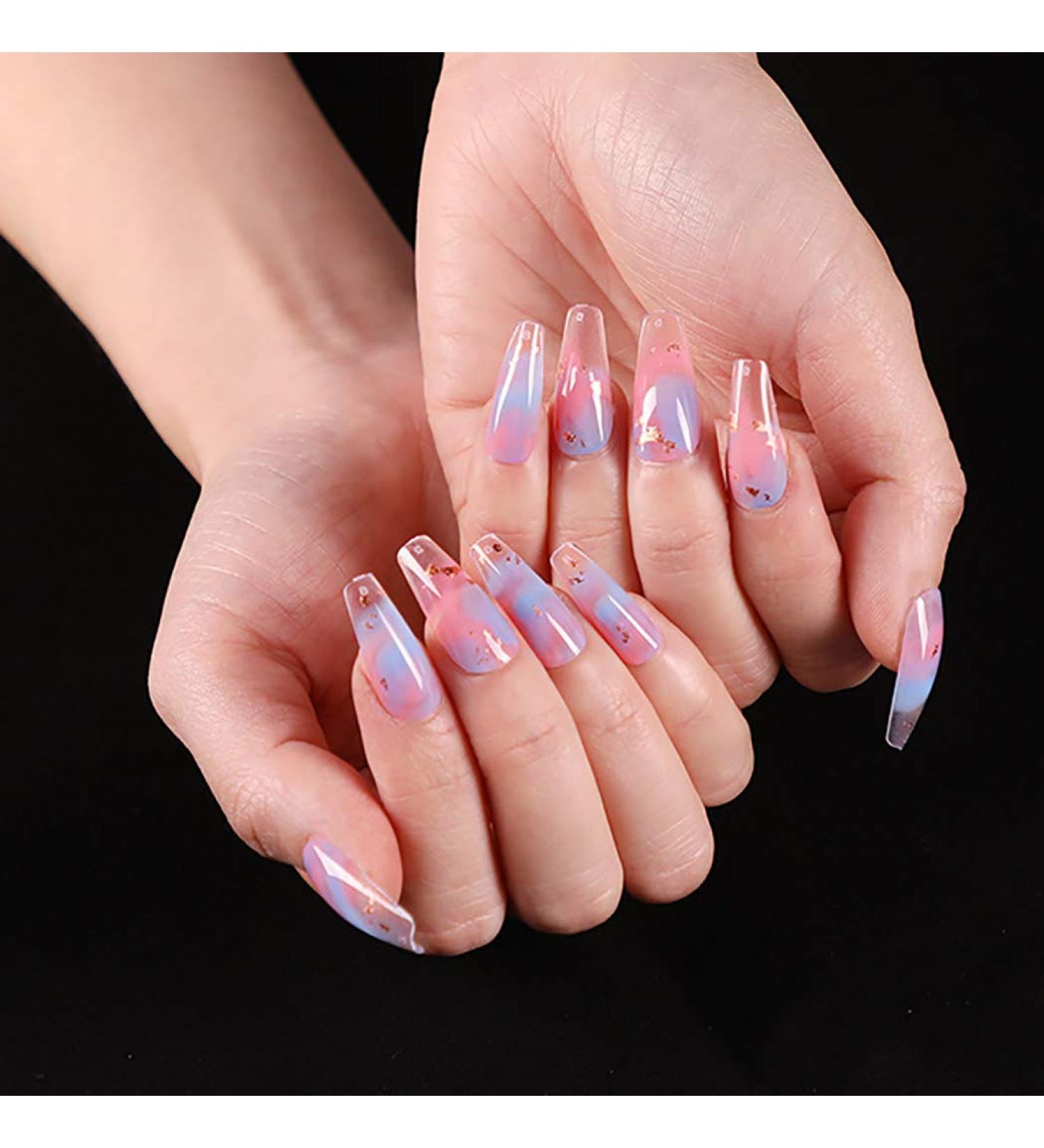 Sethexy Long Purple Ballerina Nails | Bling Coffin Gradient Acrylic Tips | 24 St Glossy Sparkle Fingernails for Women and Girls - Buy Online on SooperMarket.com