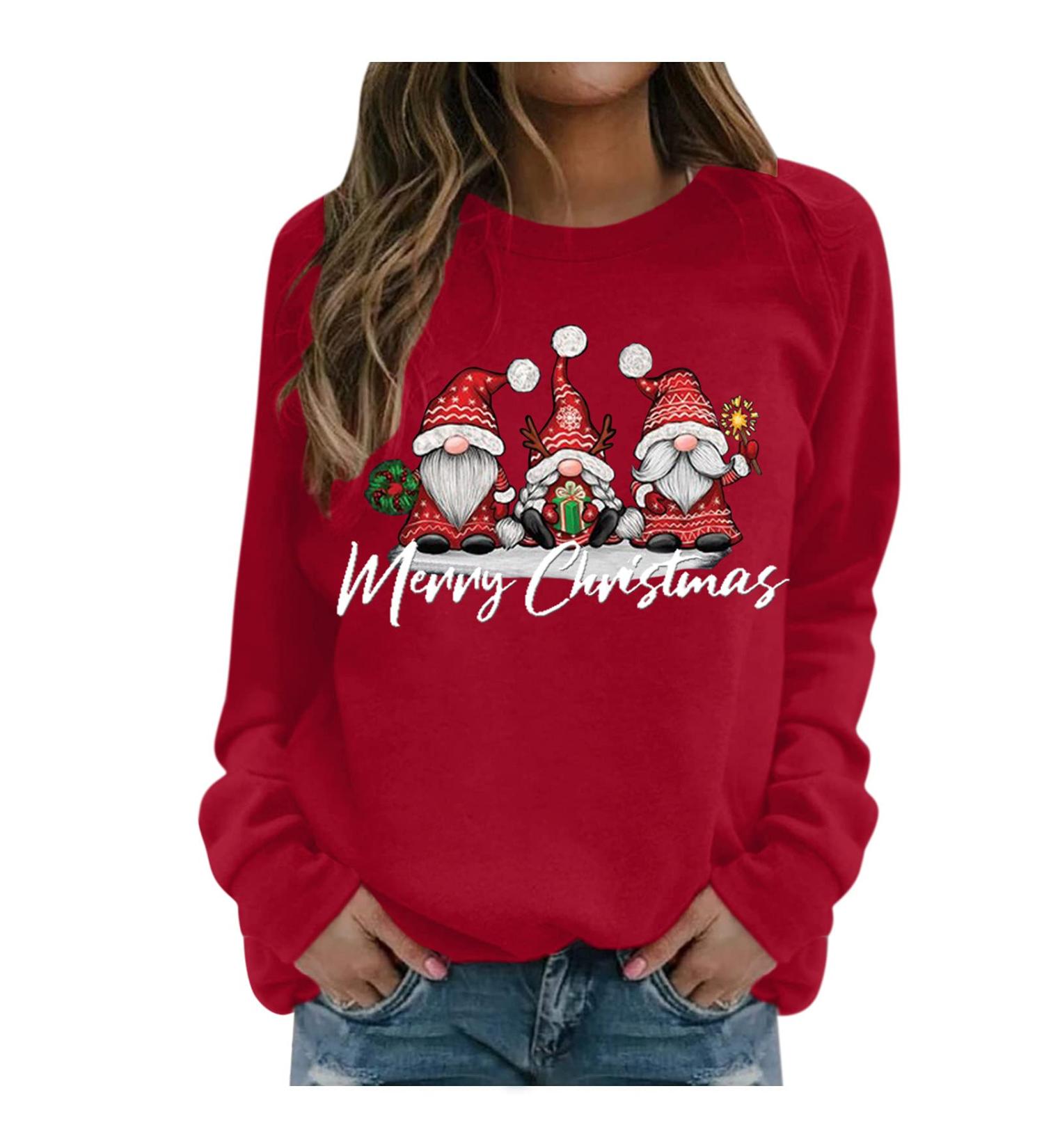 Womens Christmas Sweatshirt - Cute Snowman & Penguin Print O-Neck Raglan Top - XXL - Buy Online on SooperMarket.com