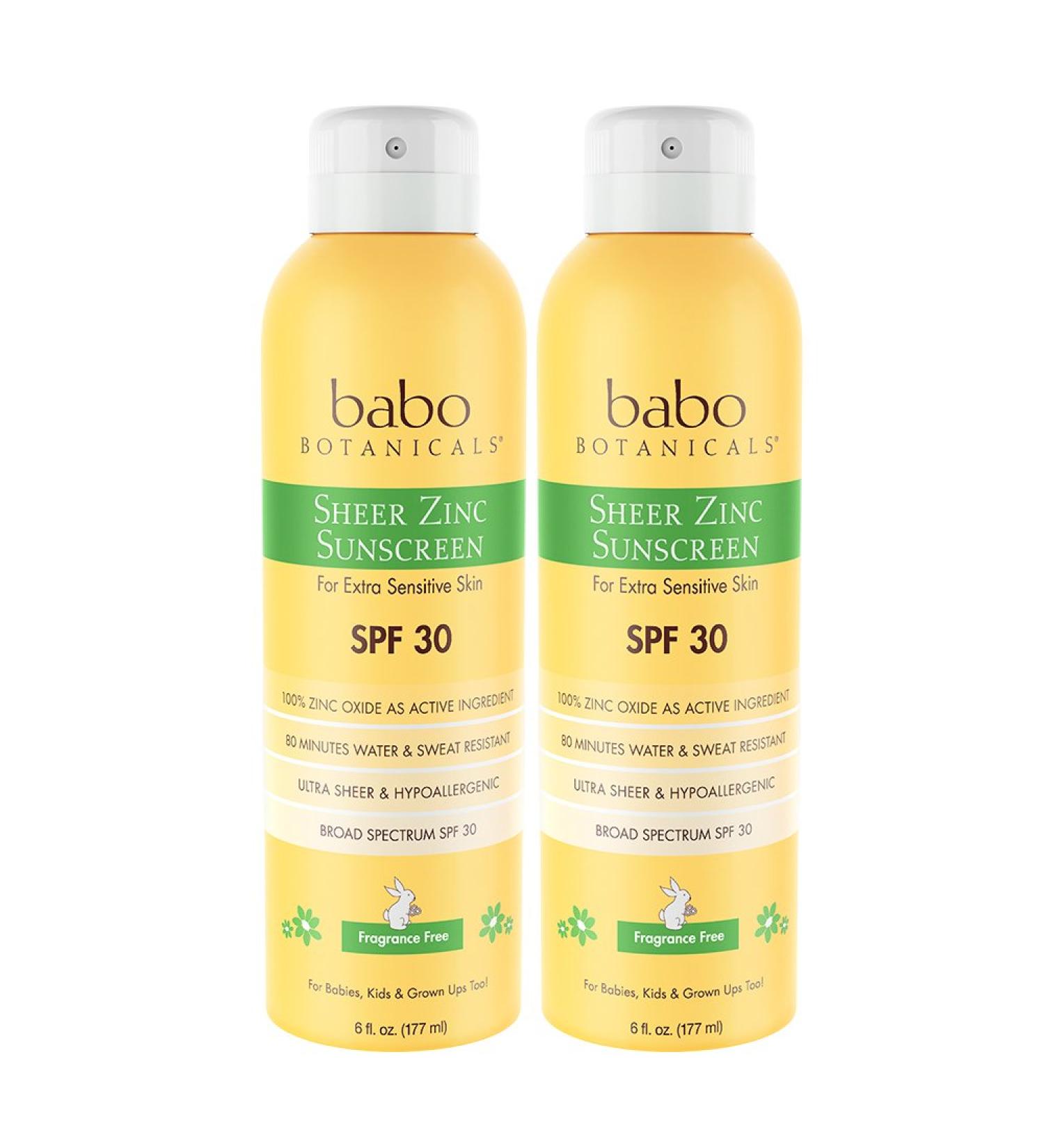 Babo Botanicals Sheer Zinc SPF 30 Continuous Spray Sunscreen - 100% Mineral, Unscented (12 Fl Oz, Pack of 2) - Buy Online on SooperMarket.com