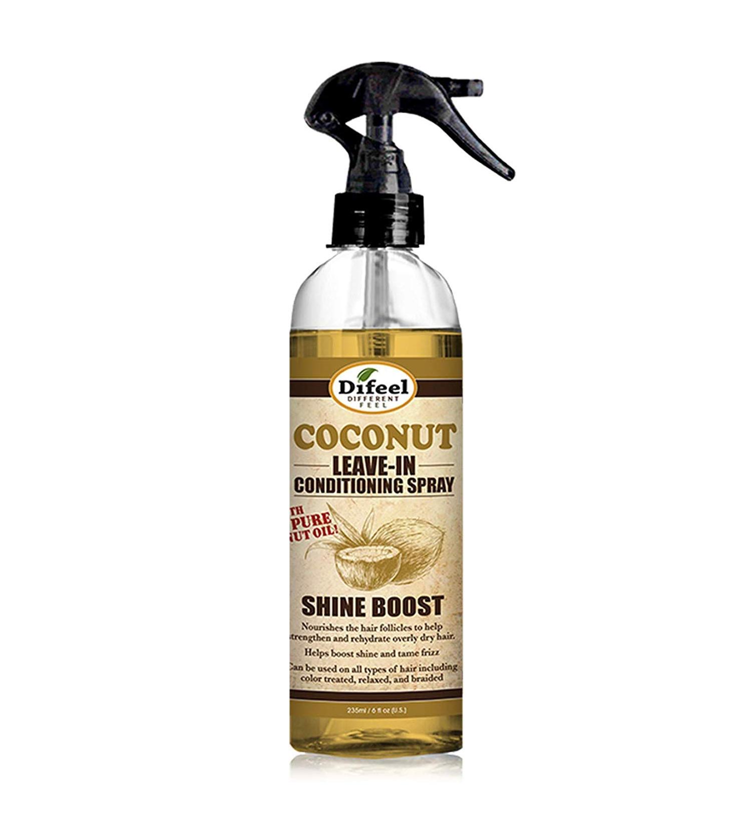 Difeel Shine Boost Leave in Conditioning Spray - 6 oz with Pure Coconut Oil - Buy Online on SooperMarket.com