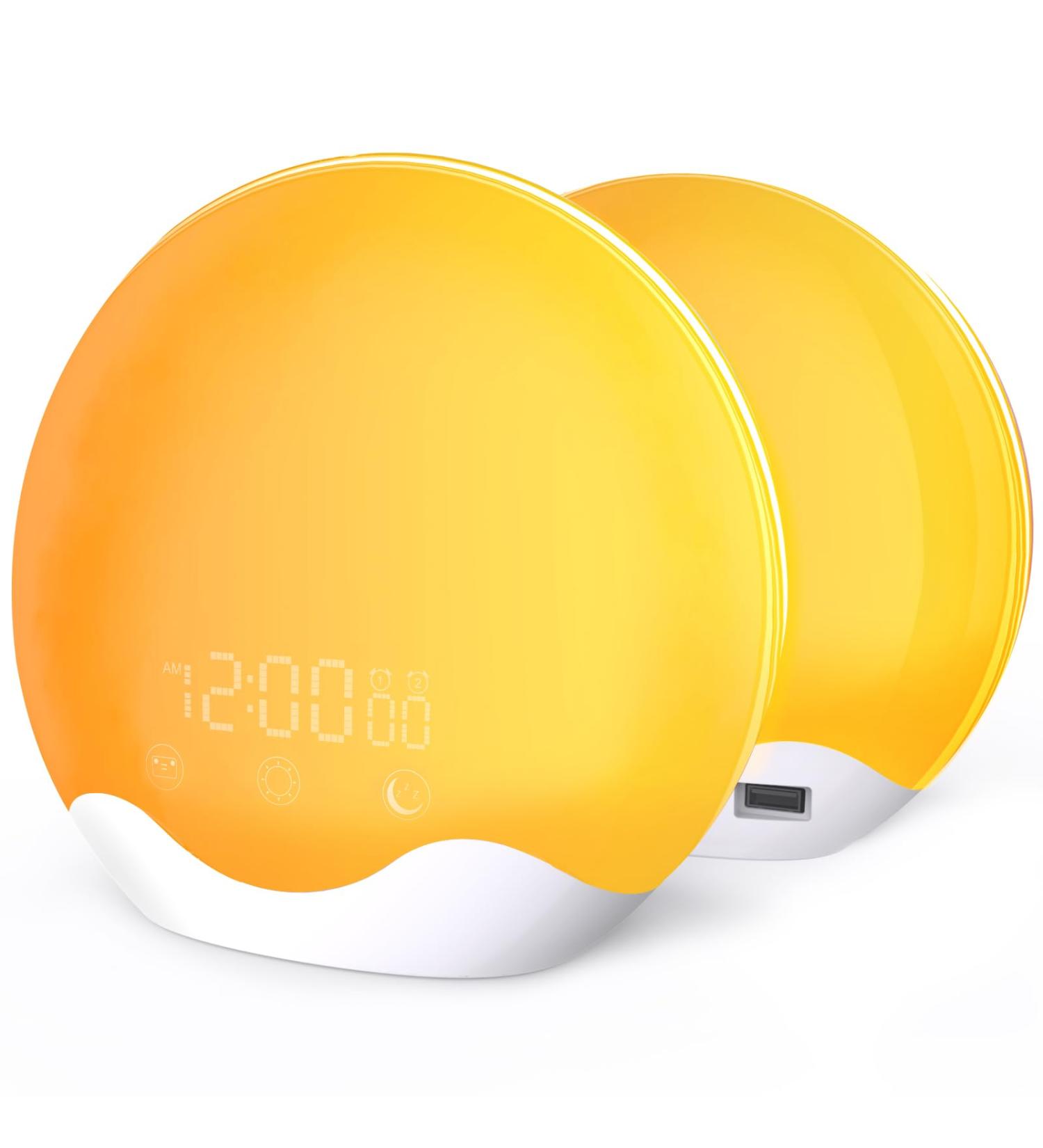 Light Alarm Clock with Sunrise Simulation - Daylight Alarm Clock Radio 5 Natural Sounds 12 Color Options 20 Brightness Levels Dual Alarms Snooze - Perfect Bedside Lamp for Kids & Adults - Buy Online on SooperMarket.com