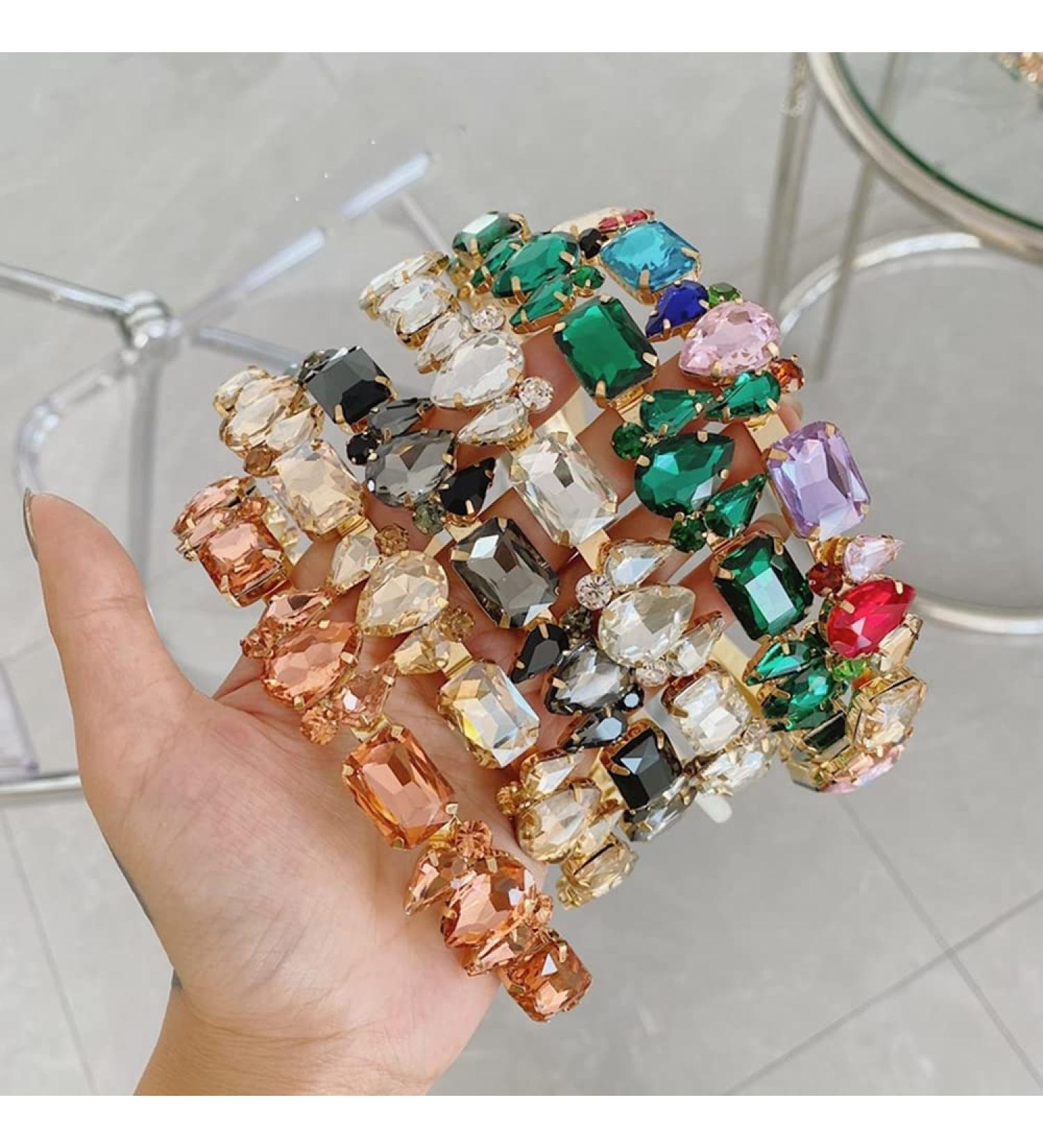 Wiwpar Thin Rhinestone Headband for Women - Colorful Elastic Vintage Hair Hoop Accessories - Buy Online on SooperMarket.com