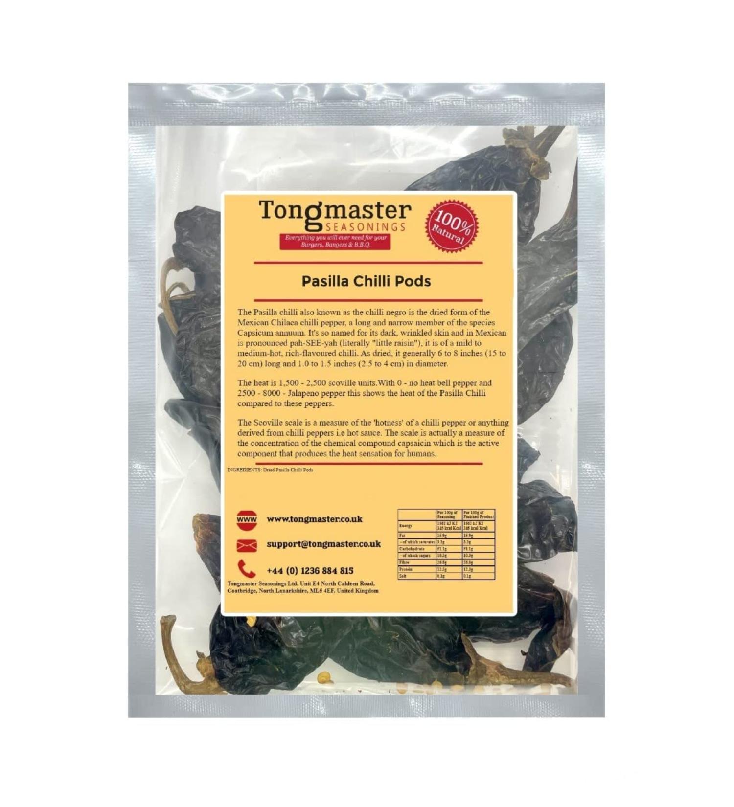 Dried Whole Pasilla Chilli pods - 100g (10 pods)