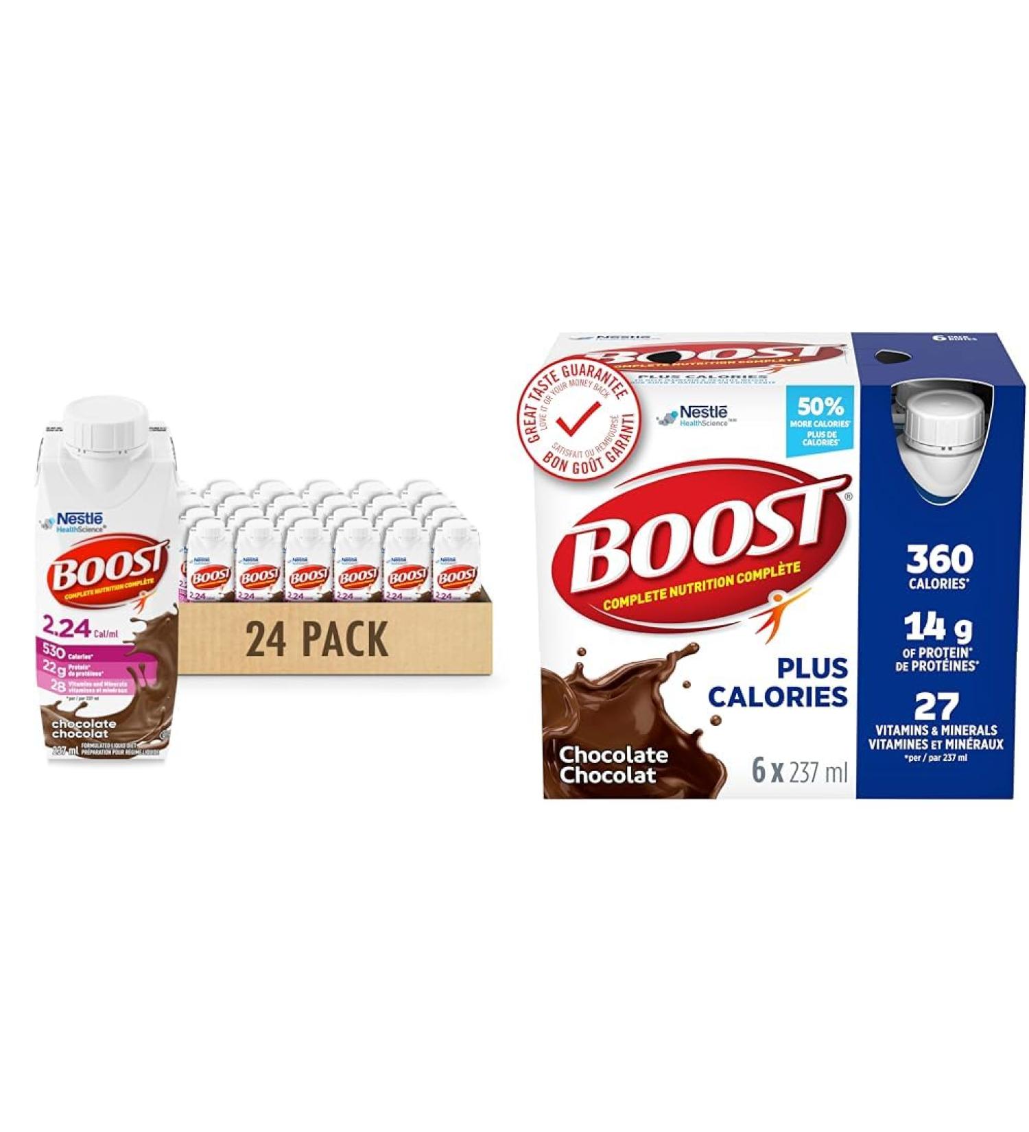 BOOST 2.24 Cal/mL Complete Nutrition Drink For Adults & PLUS Complete Nutrition Drink Chocolate 6x237ml Bottles Case Pack of 4 Packaging May Vary Drink + Drink 6x237ml Bottles - Buy Online on SooperMarket.com