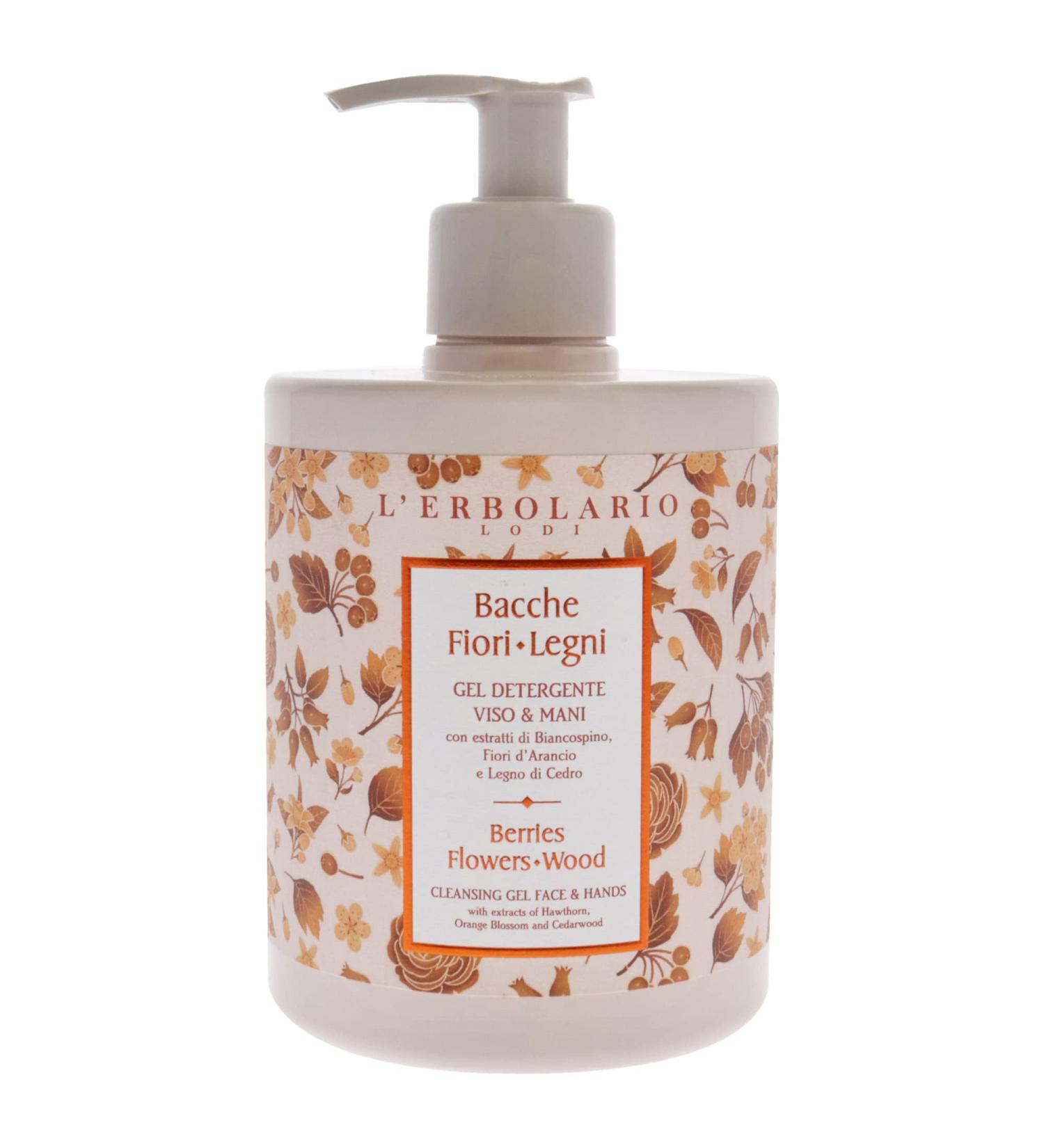 L'Erbolario Berries Flowers Wood Cleansing Gel Face and Hands - Cleanser Face Wash for Dry Oily Skin - Facial Cleanser Scented Removes Makeup and Sweat - Hand Cleanser for Sensitive Skin - 16.9 oz