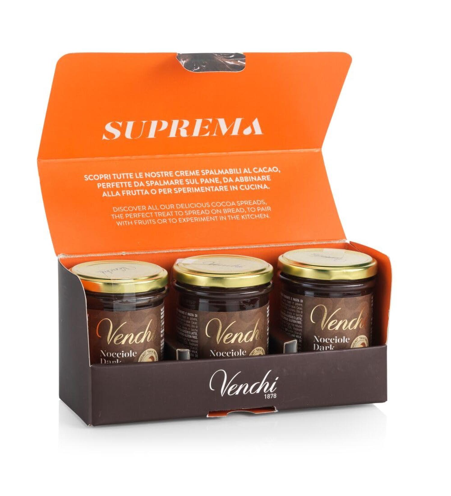 Venchi Dark Chocolate Hazelnut Spread Kit - Set of 3 Jars - 600g PGI Piedmont Hazelnut - Gluten Free, Vegan - Buy Online on SooperMarket.com