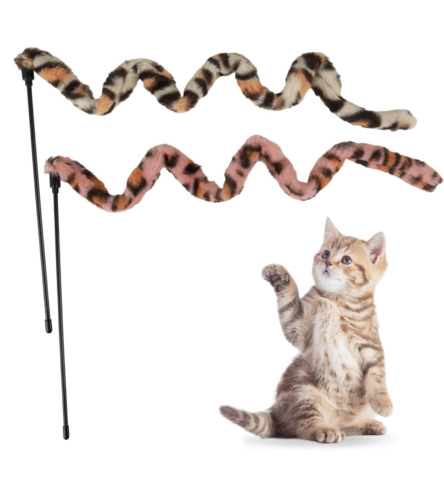 Jeffdad 2-Piece Interactive Cat Wand Toy Interactive Cat Wand Leopard Ribbon Toy fits most cats and kittens - Buy Online on SooperMarket.com
