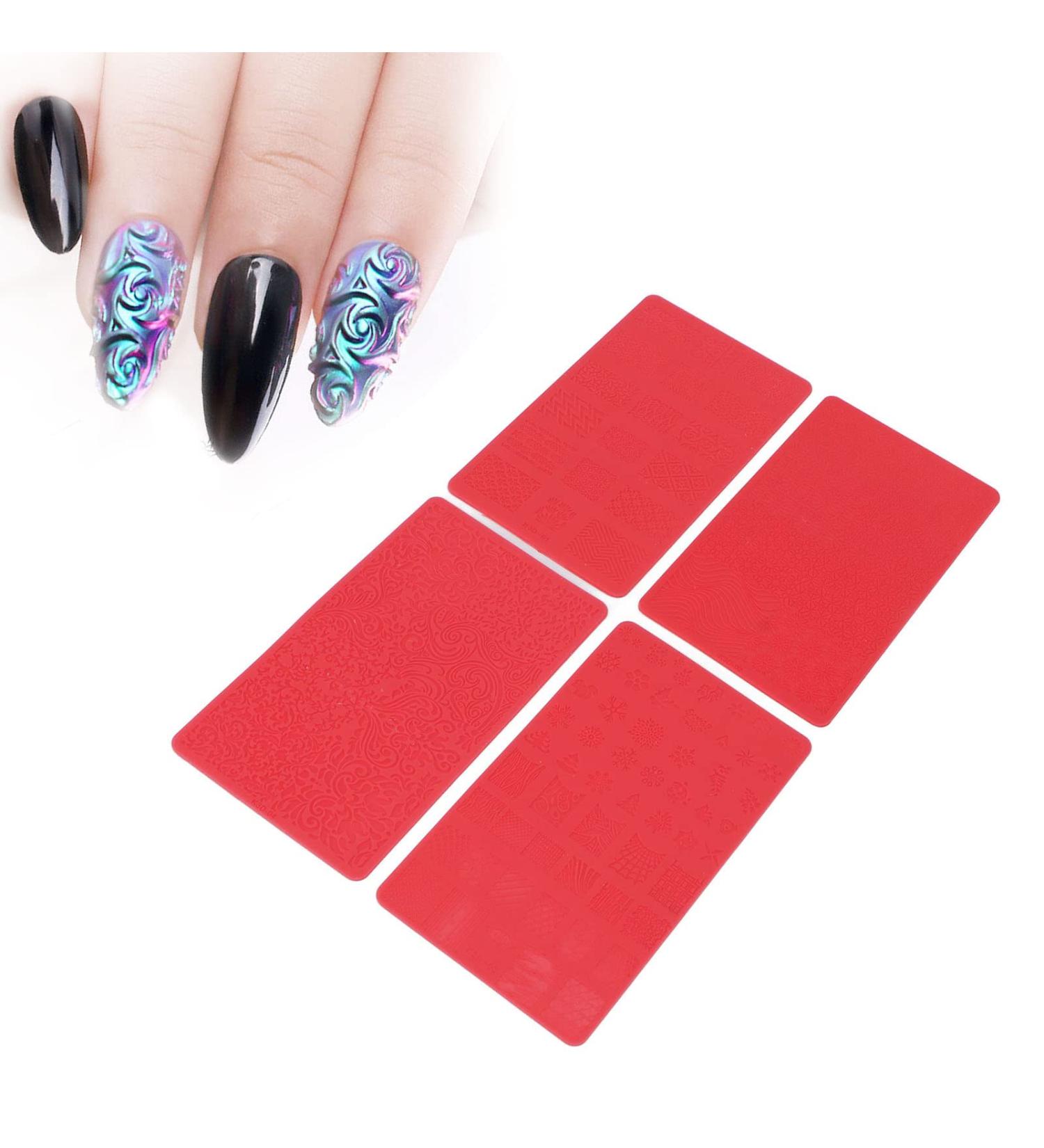 Nail Stamping Template Set - 4PCS 3D Relief Silicone Stencils for DIY Nail Art UV Gel Friendly Perfect for Salon & Home Use - Buy Online on SooperMarket.com