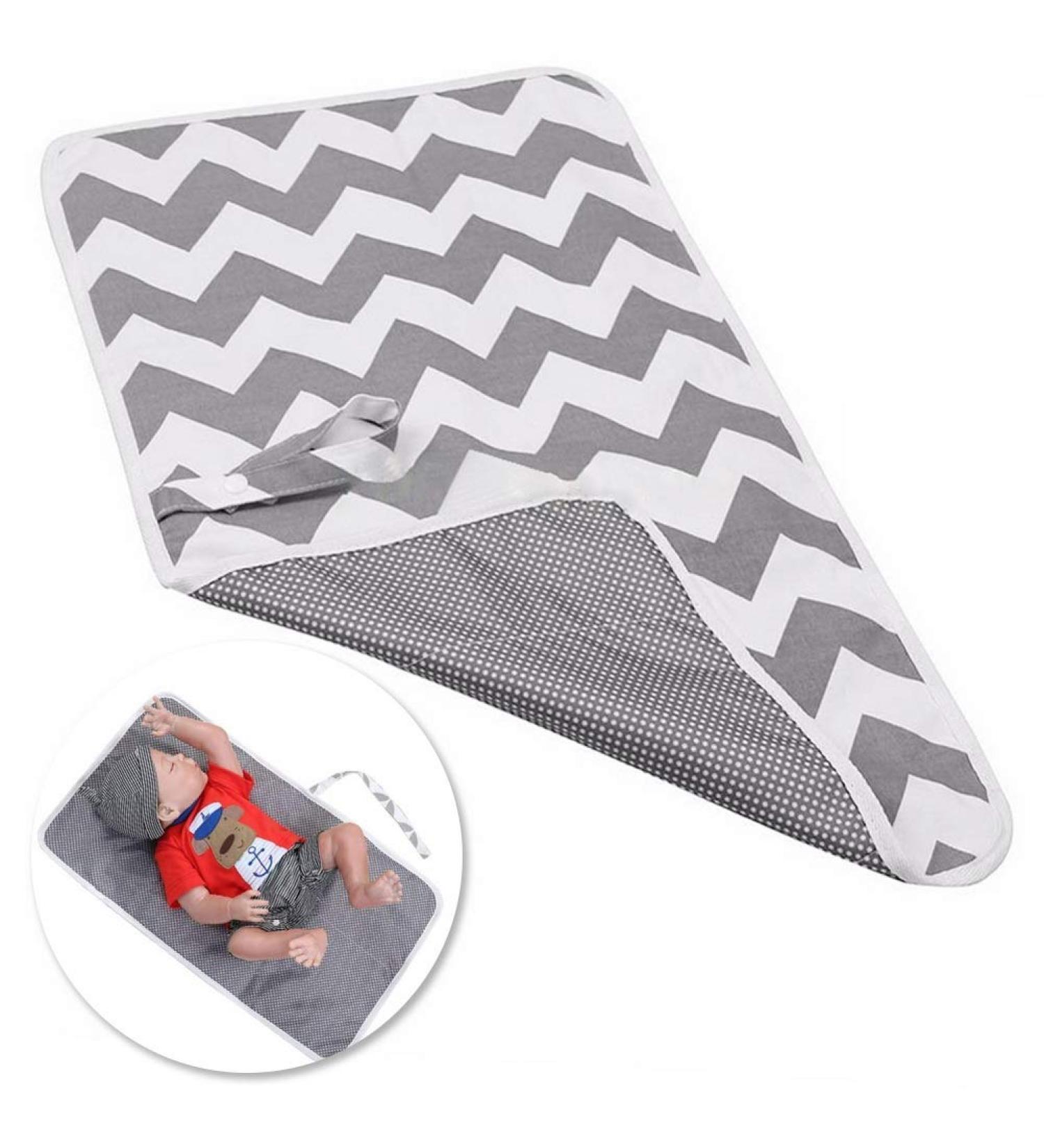 Nappy Changing Mat | Foldable Waterproof Diaper Pad for Home & Travel | Gray Waves Design | 60x35 cm - Buy Online on SooperMarket.com