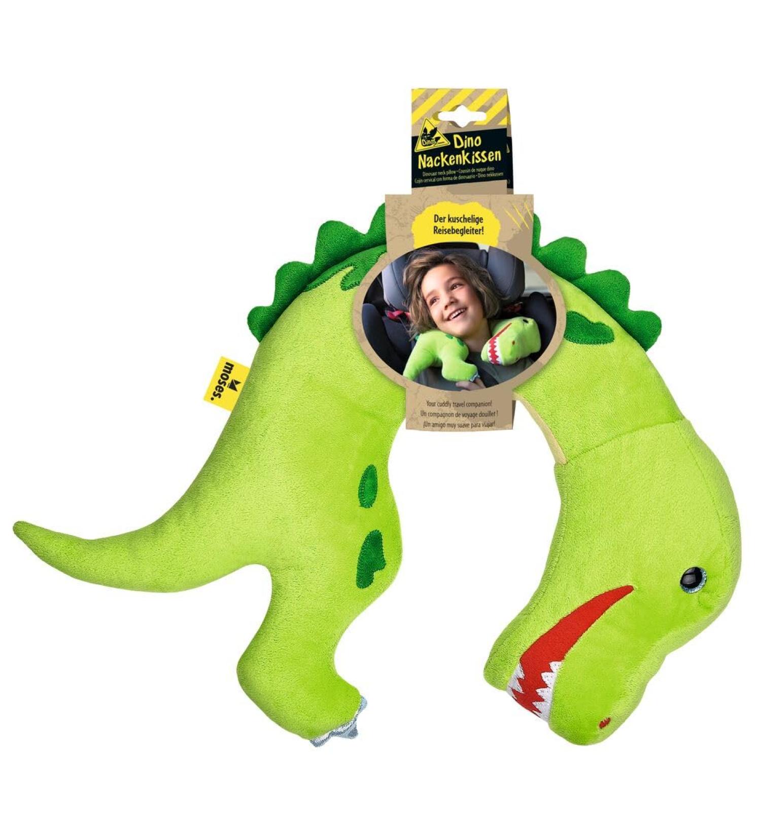 Moses.Dino T-Rex Nude Pillow | Plush Neck Pillow for Kids | Ideal Travel Companion | Green Tyrannosaurus-Rex | 1 Pack - Buy Online on SooperMarket.com