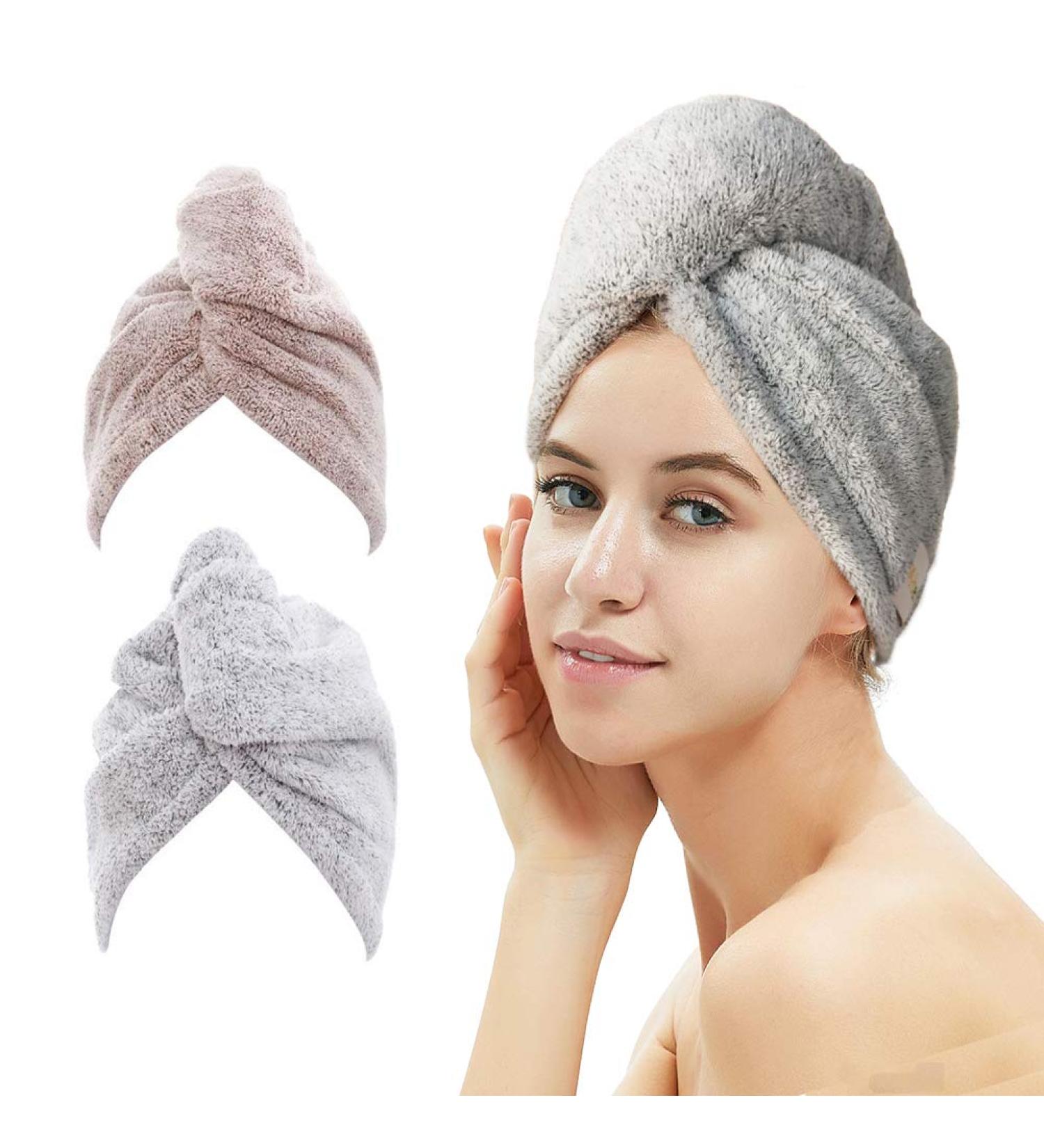 Shop M-bestl Hair Towel Turban - Quick-Dry Microfiber Towels (2 Pack) in Star Gray & Star Pink | Perfect for Fast Hair Drying - International Shipping Available - Buy Online on SooperMarket.com