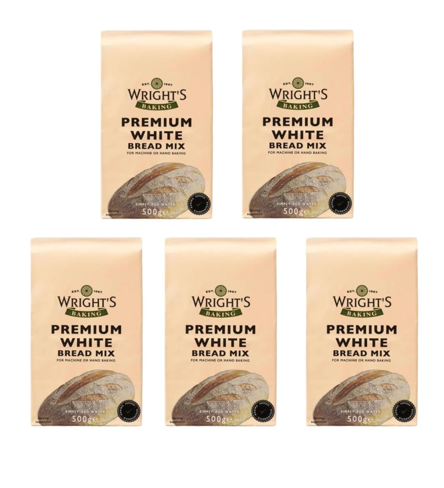 Wright's Premium White Bread Mix 500g X 5 Pack High in Fibre For Machine or Hand Baking Simply Add Water Baking Success Guaranteed Suitable for Vegetarians - Buy Online on SooperMarket.com