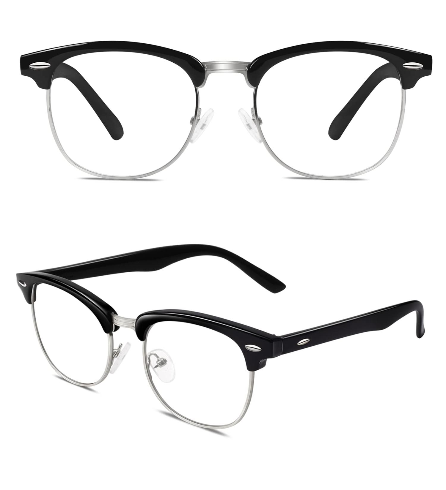 Shop CGID 50s Retro Nerd Glasses - Stylish Half Frame Horn Glasses | Rockabilly Geek Style in Glossy Black | International Shipping Available - Buy Online on SooperMarket.com