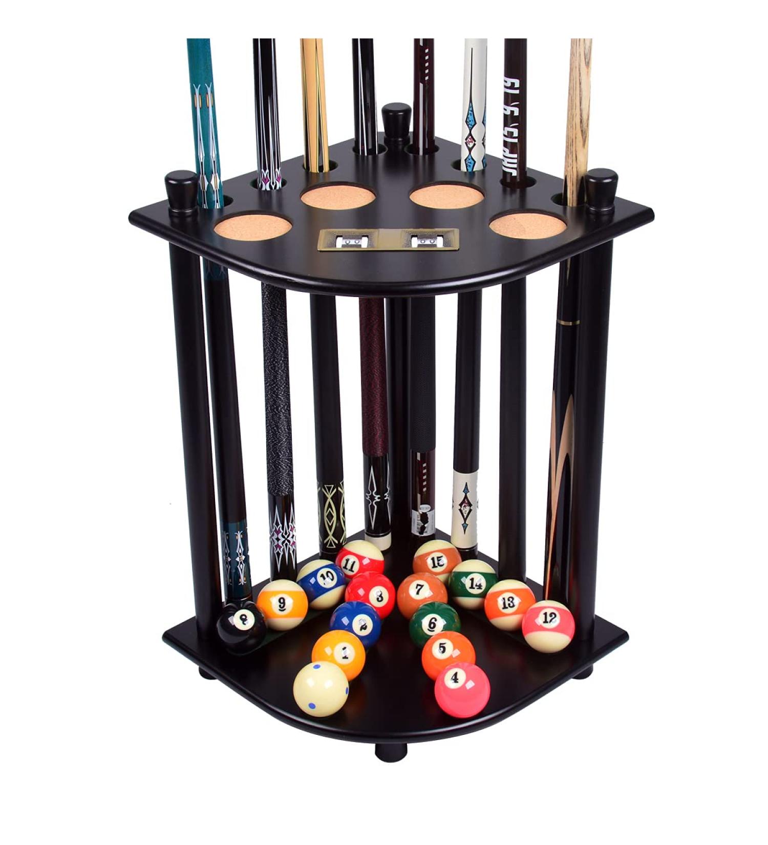 MoyanSuper Solid Wood Pool Cue Stick Holder - Holds 8 Cue Sticks (Black) - Buy Online on SooperMarket.com