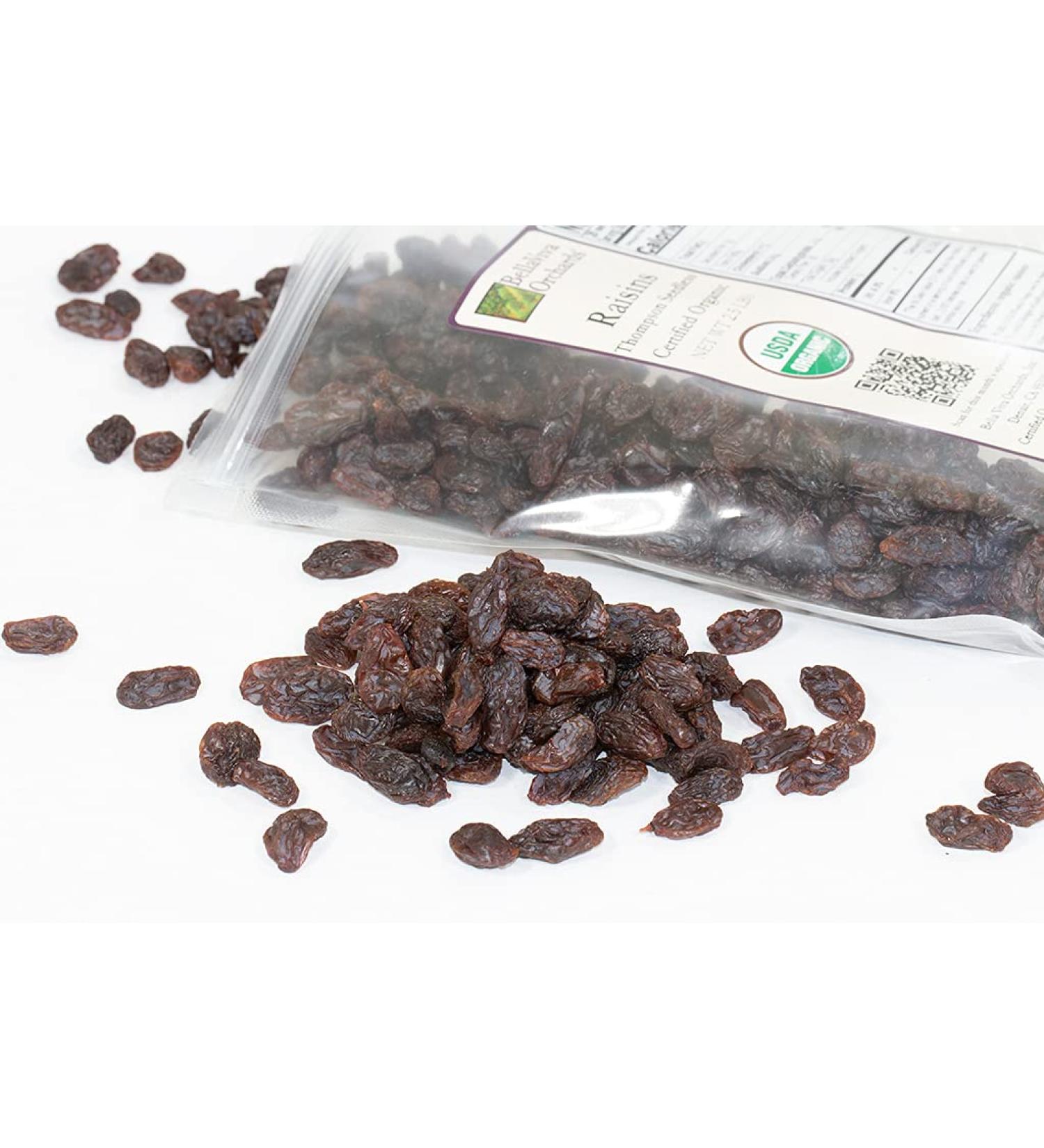 Organic Thompson Seedless Raisins (2.5 lbs) - Bella Viva Orchards - No Sugar Added, Healthy Dried Fruit Snack - Buy Online on SooperMarket.com