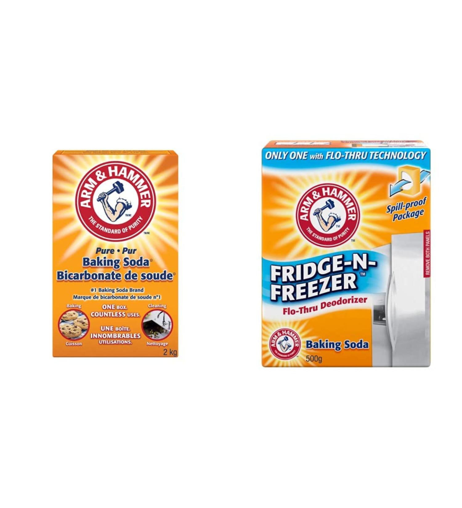ARM & HAMMER Baking Soda For Baking Cleaning and Deodorizing 2-kg & Fridge-N-Freezer Baking Soda Deodorizer Flo-Thru Design 500-g 2 kg (Pack of 1) Leavening Agent + Deodorizer White - Buy Online on SooperMarket.com
