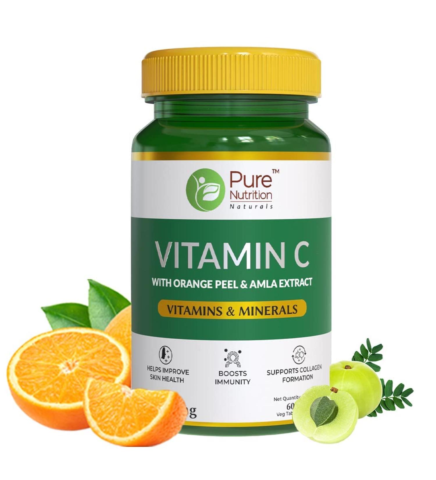 Vitamin C 1250mg Amla & Orange Peel Extract| Boosts Immunity & Skin Health | Antioxidant Support for Men & Women | Supports Collagen Formation | 60 Veg Tablets - Buy Online on SooperMarket.com