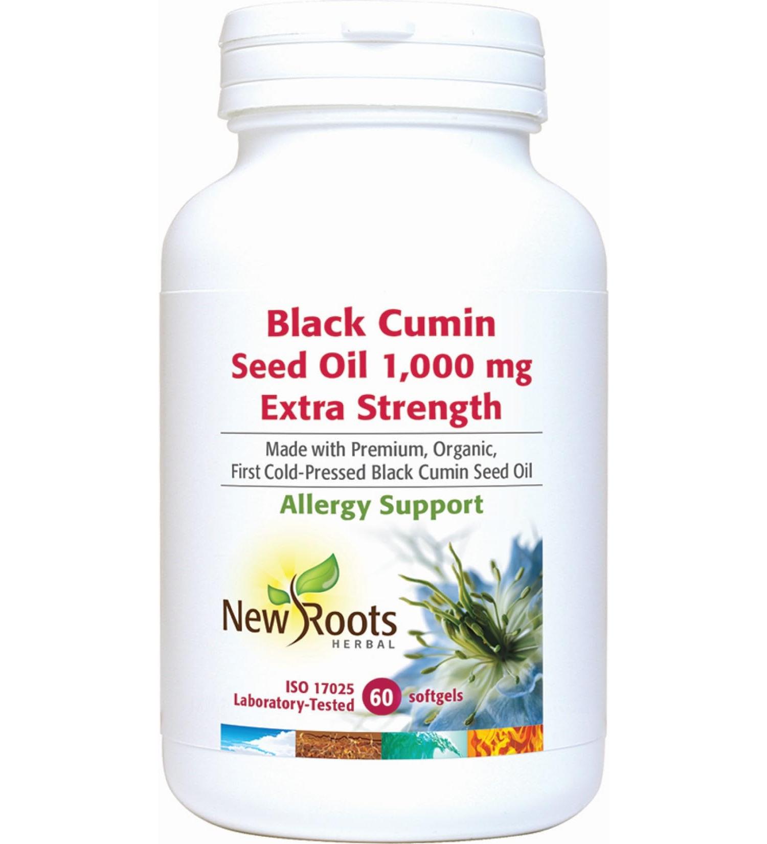 New Roots Herbal - Black Cumin Seed Oil 1000mg Extra Strength 60 Softgels Made with Premium Organic First Cold-Pressed Black Seed Oil for Allergy Support - Pure Black Seed Oil for Overall Wellness - Buy Online on SooperMarket.com