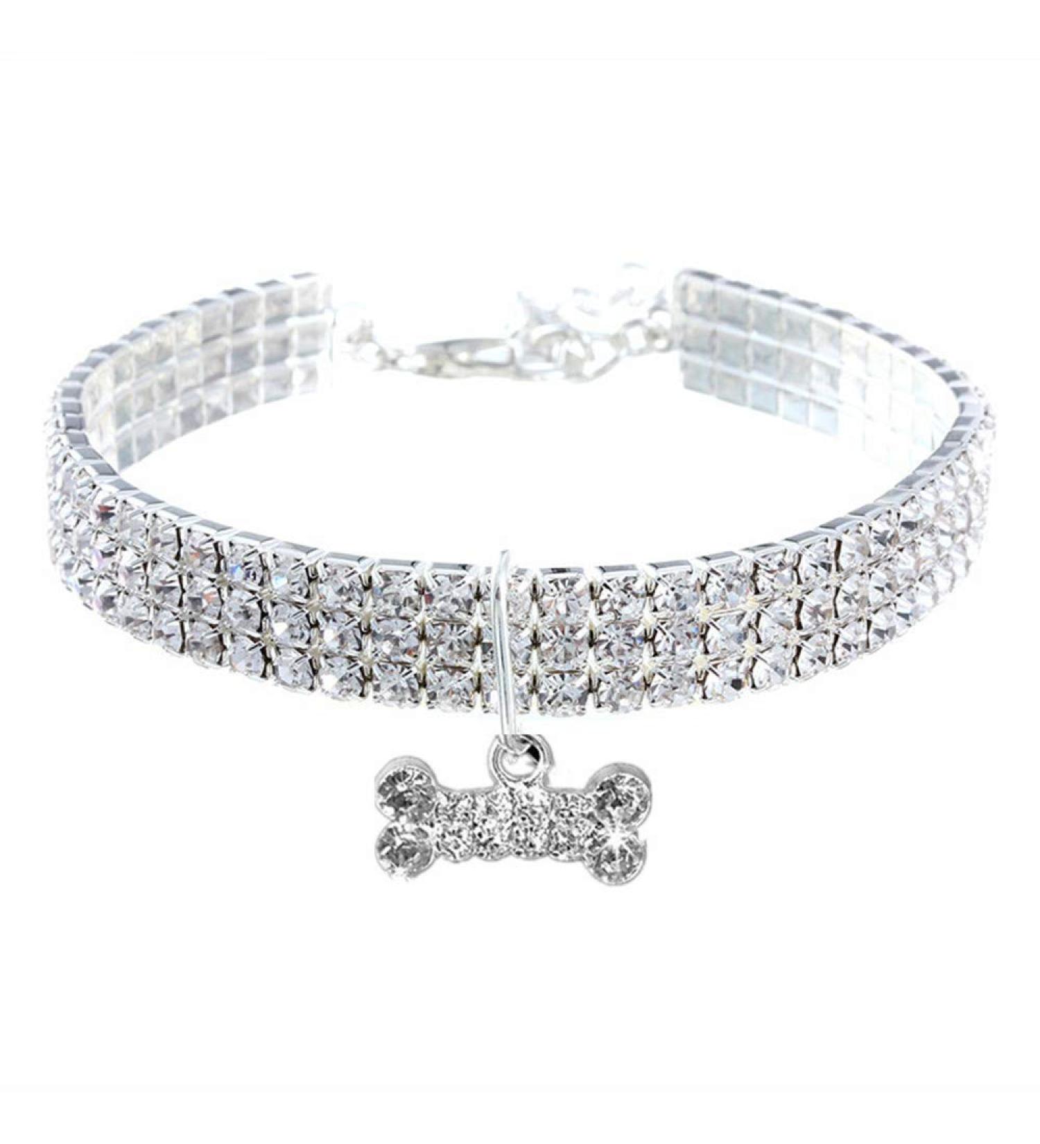 RayMinsino Pet collar with diamonds adjustable crystal diamond elastic bone pendant wedding cat and dog small pet necklace jewelry S White - Buy Online on SooperMarket.com