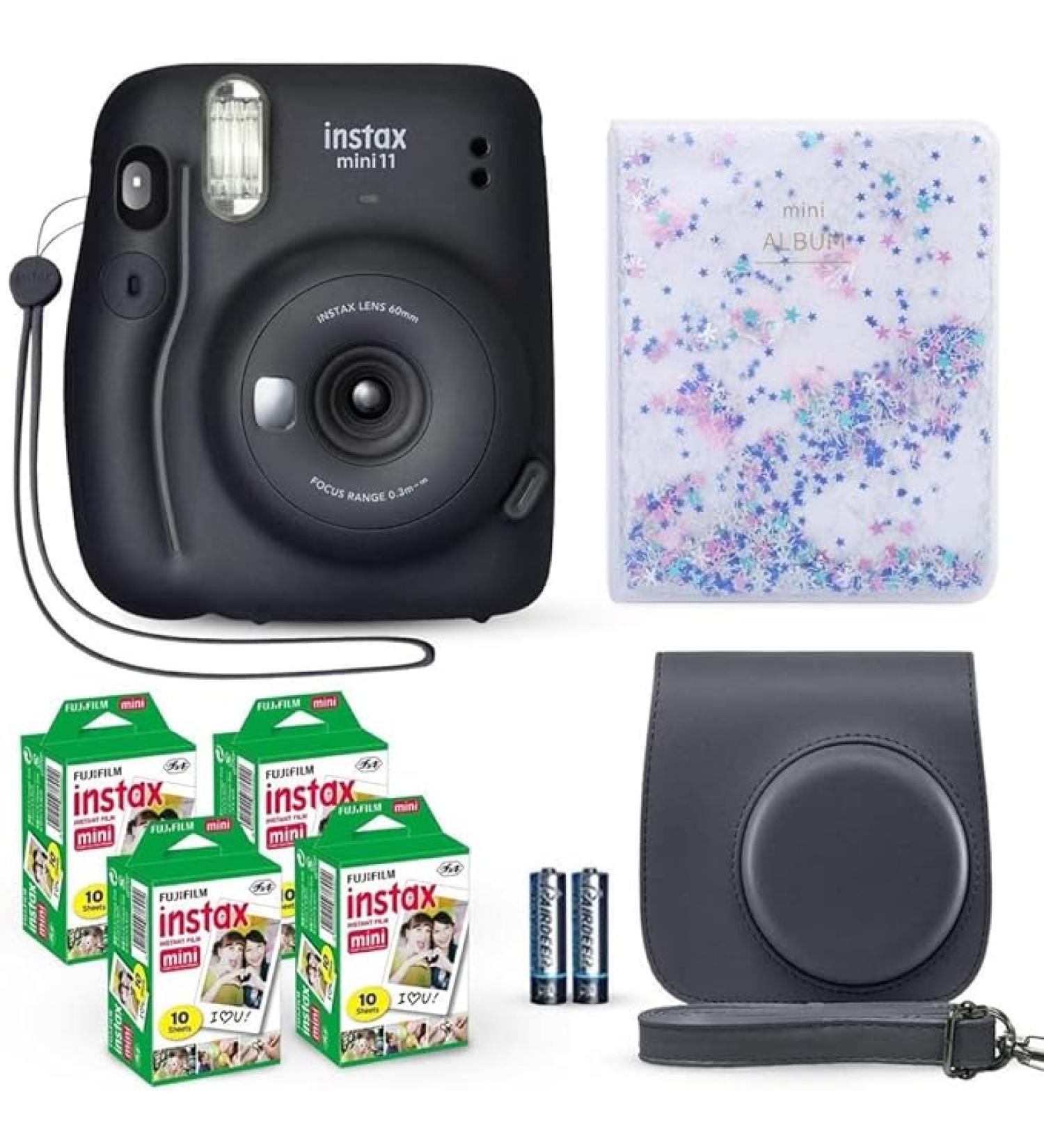 Fujifilm Instax Mini 11 Instant Camera Charcoal Gray + Fuji Film Value Pack (40 Sheets) + Shutter Accessories Bundle Including Compatible Carrying Case Quicksand Beads Photo Album 64 Pockets - Buy Online on SooperMarket.com