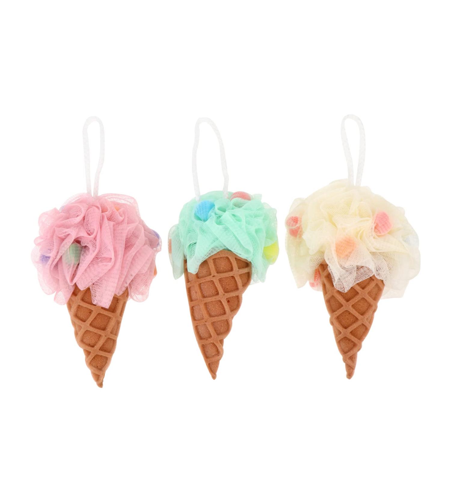 FRCOLOR Body Scrubber Set - 3pcs Ice Cream Bath Balls & Puff for Spa-Quality Cleansing | Perfect Loofah Cleaner & Bathing Sponge for All Skin Types - Buy Online on SooperMarket.com