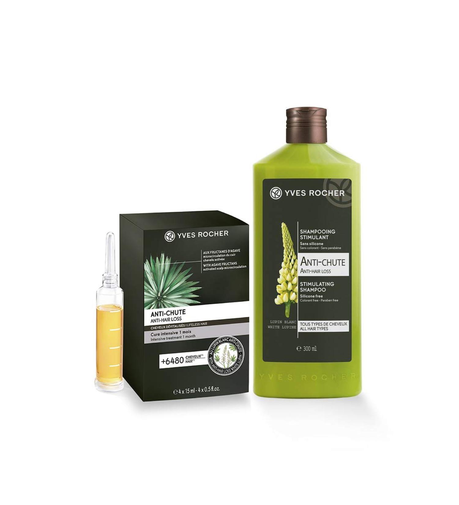 Yves Rocher Anti-Hair Loss Shampoo + Hair Loss Therapy Set - 300 ml Shampoo + 60 ml Treatment - Buy Online on SooperMarket.com