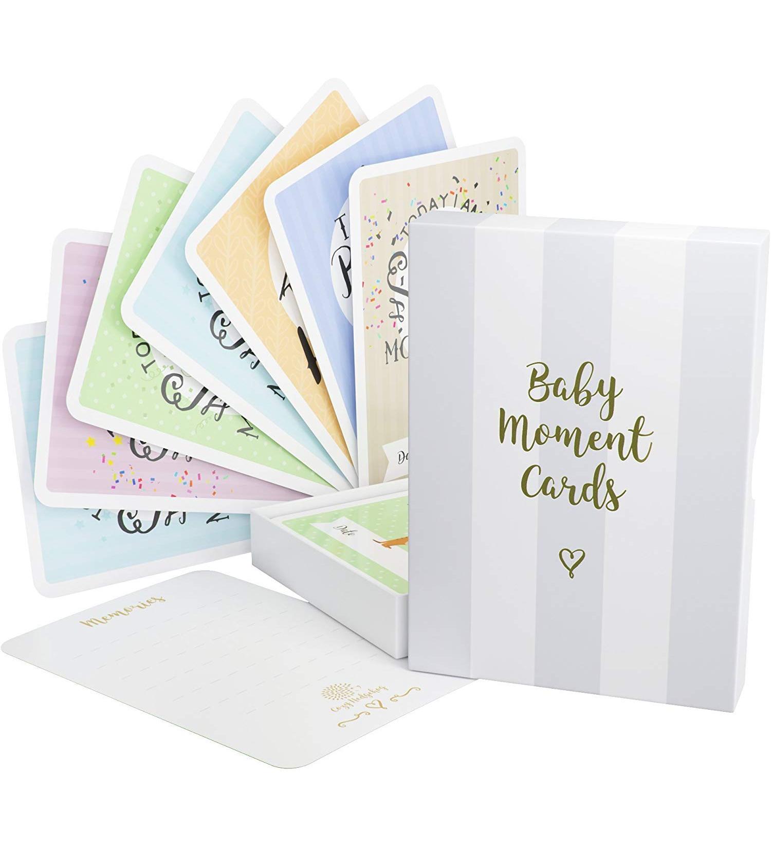 Baby Moment Cards & Keepsake Box - 40 Unisex Milestone Photo Cards & Pregnancy Markers - Boy Girl Baby Shower Set - Buy Online on SooperMarket.com
