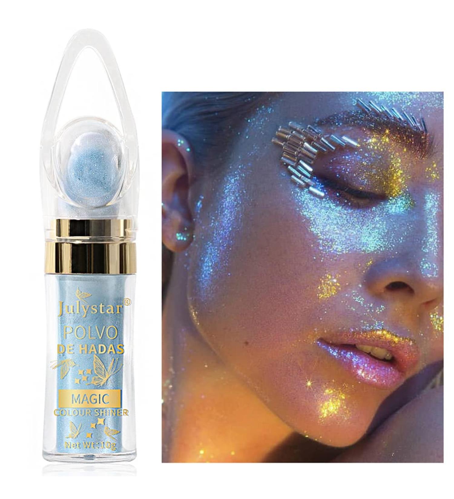 GL-Turelifes Hightlighter Stick Powder Body Glitter  Polvo De Hadas Fairy Stick Highlight Powder  Highlighter Loose Powder Brush Stick Contouring Powder Shimming Powder (H04 Light Blue)