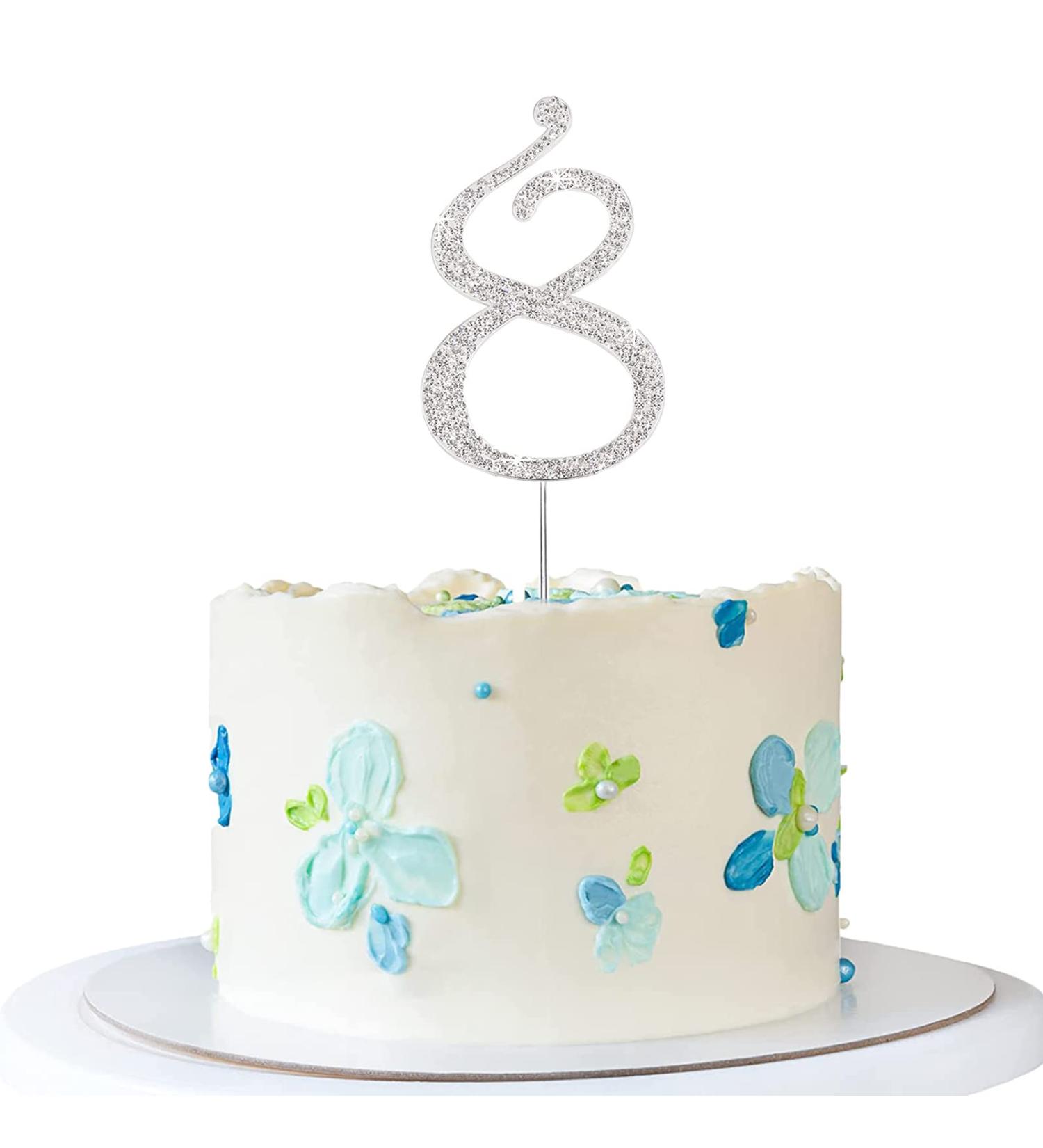 Happy Birthday Cake Topper - Silver Rhinestone Decoration for Celebrations | International Shipping - Buy Online on SooperMarket.com