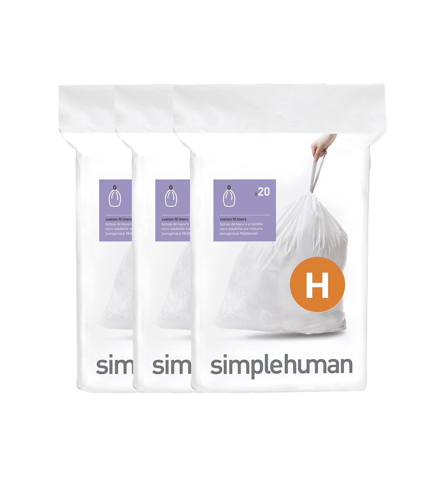 simplehuman Custom Fit Drawstring Trash Bags - 60 Count, 30-35 Liter, White - Pack of 3 - Buy Online on SooperMarket.com