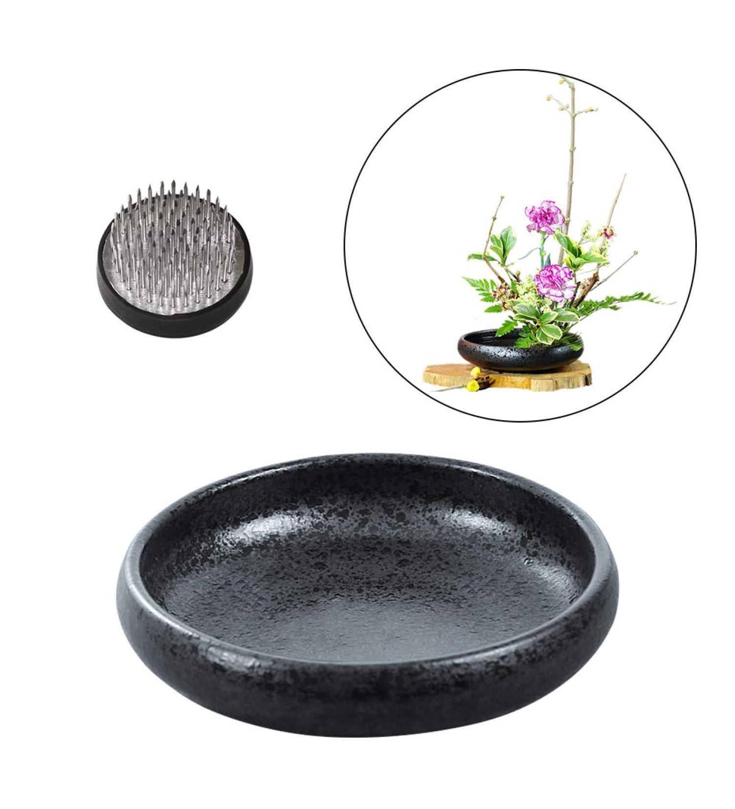 WANDIC Ikebana Flower Vase with Kenzan Flower Frog - Black Spotted | Flower Arrangement Supplies for Home Decoration - Buy Online on SooperMarket.com