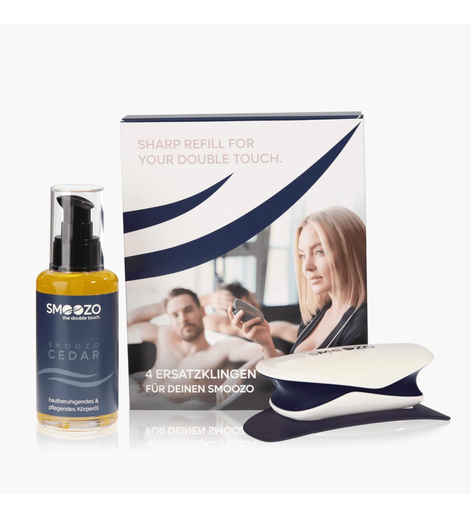 SMOOZO Bundle Body Shaver - Elegant Dark Blue with Design Tray Cedar Care Oil & 4-Pack Replacement Blades (Bu1312) | International Shipping - Buy Online on SooperMarket.com