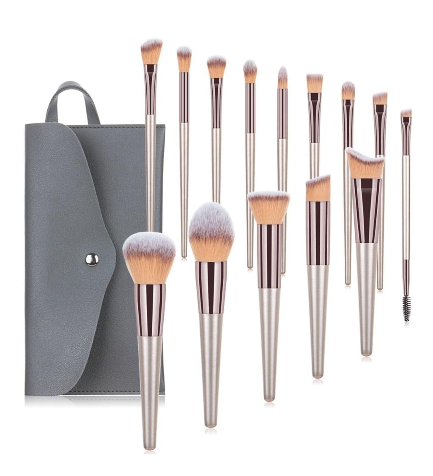 Buy 14 Champagne Gold Makeup Brush Set - Eyebrow & Loose Powder Brushes | Premium Beauty Tools - Buy Online on SooperMarket.com