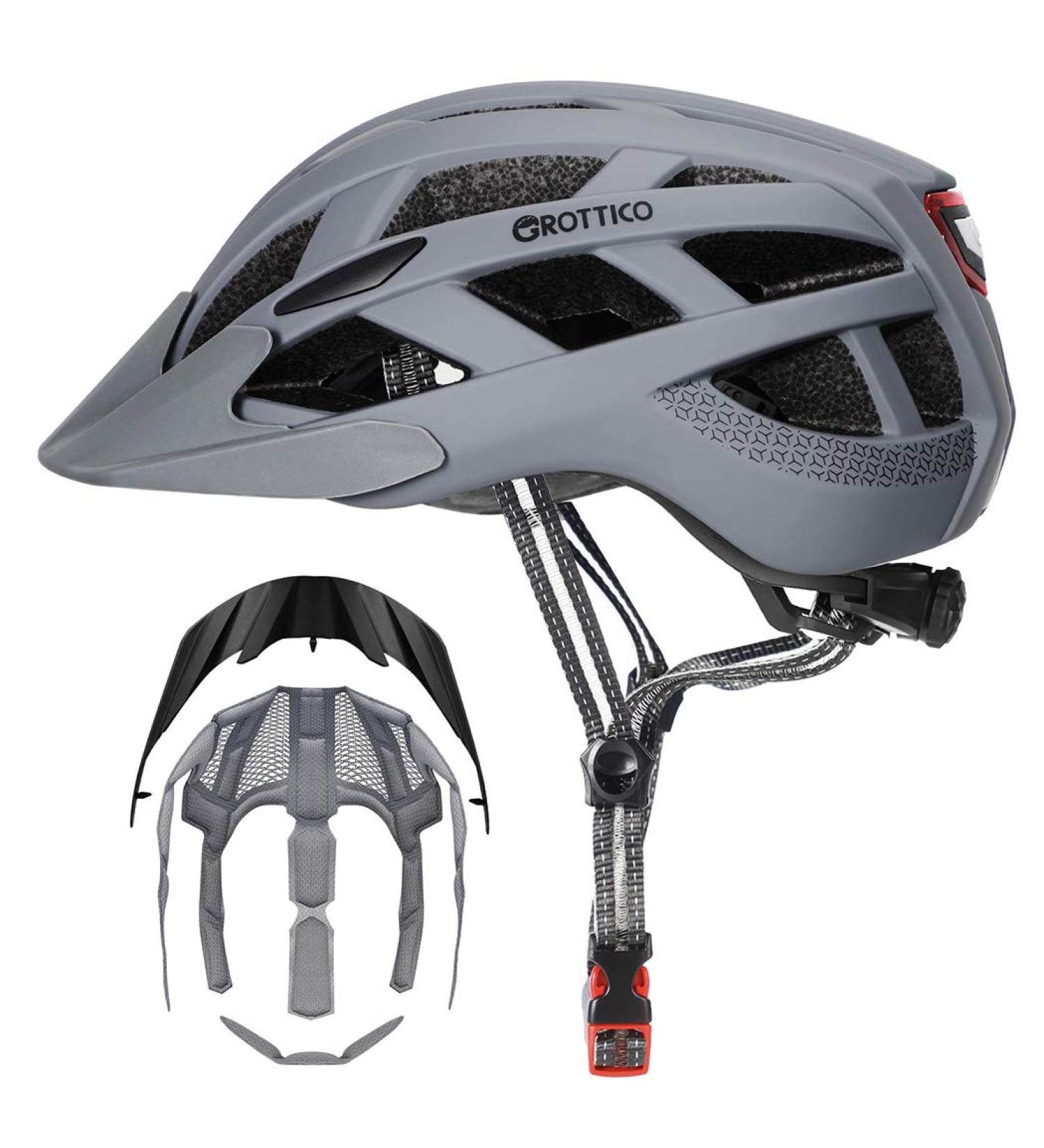 Adult Bike Helmet with Light - Matte Gray - L(23-24 in/59-61cm) | Mountain Road Bicycle Helmet for Men and Women - Buy Online on SooperMarket.com