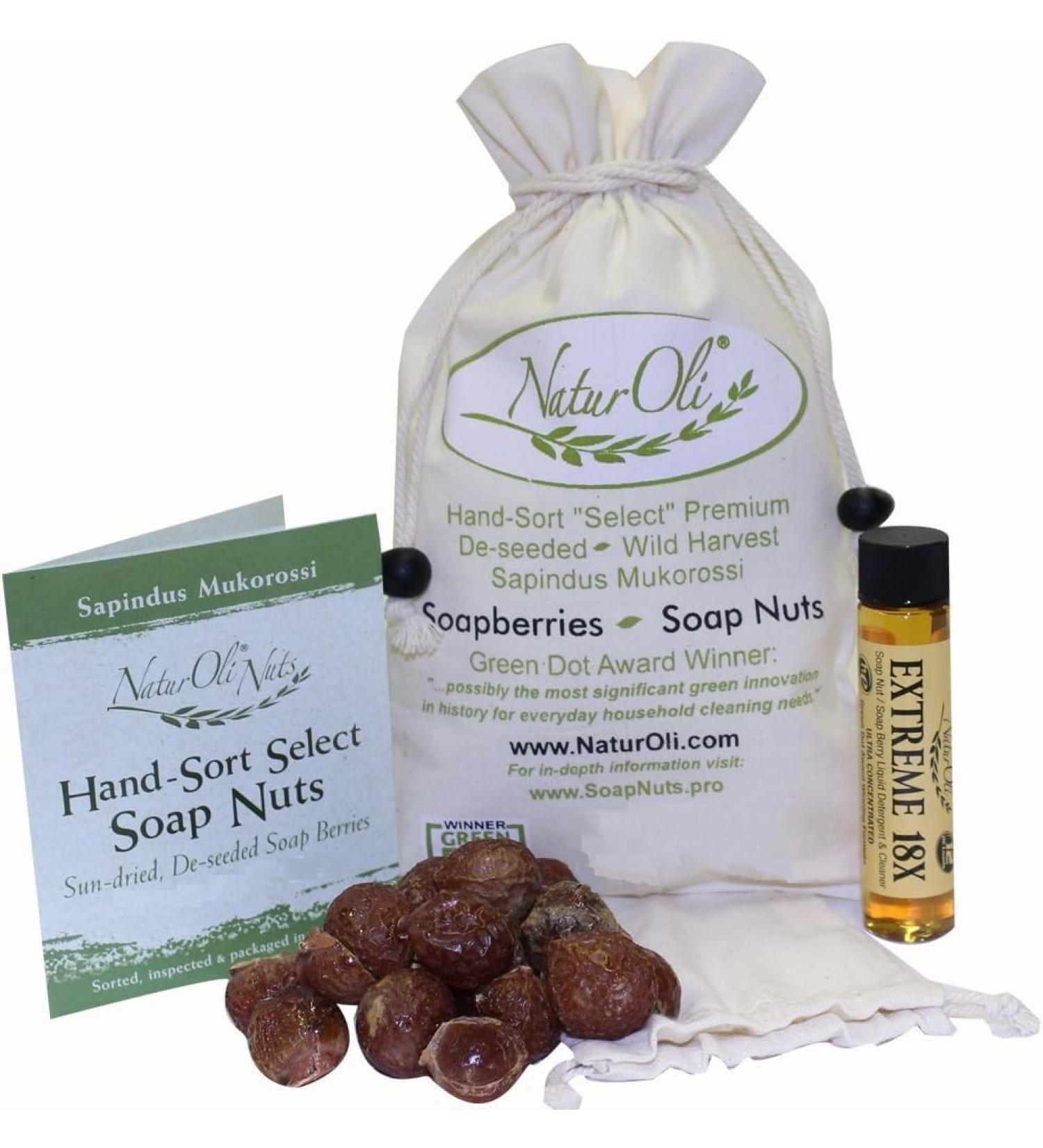 Soap Nuts/Soap Berries - 8oz organic (120 loads) + 18X Travel Bottle! Select Seedless - 1 Wash Bag 8-pg info Tote Bag. Organic Laundry Soap