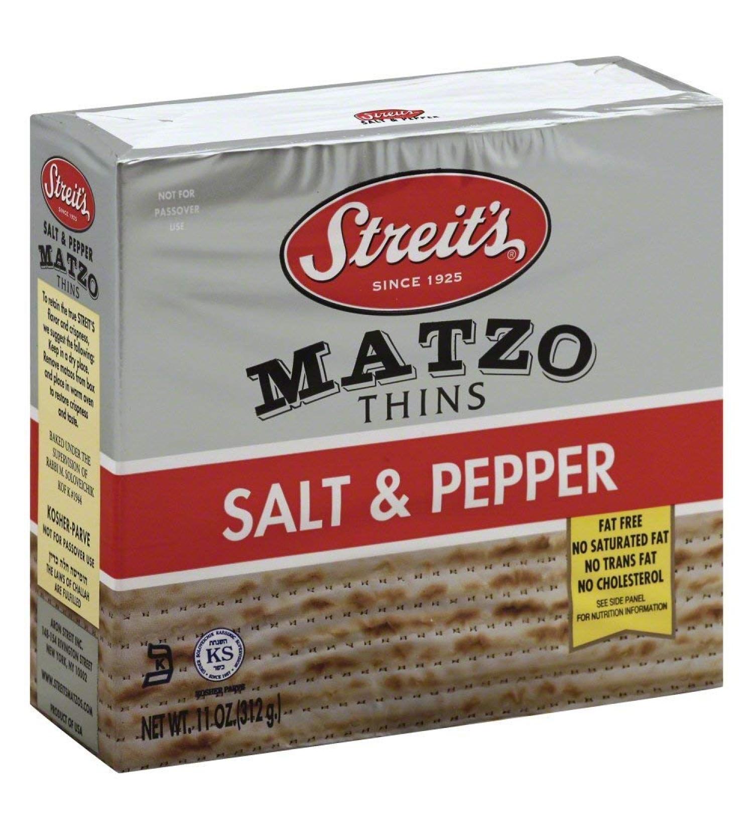 Streits Matzo Salt & Pepper Thins, Matzo Crackers, Unleavened Bread, 11 Oz (3-Pack)