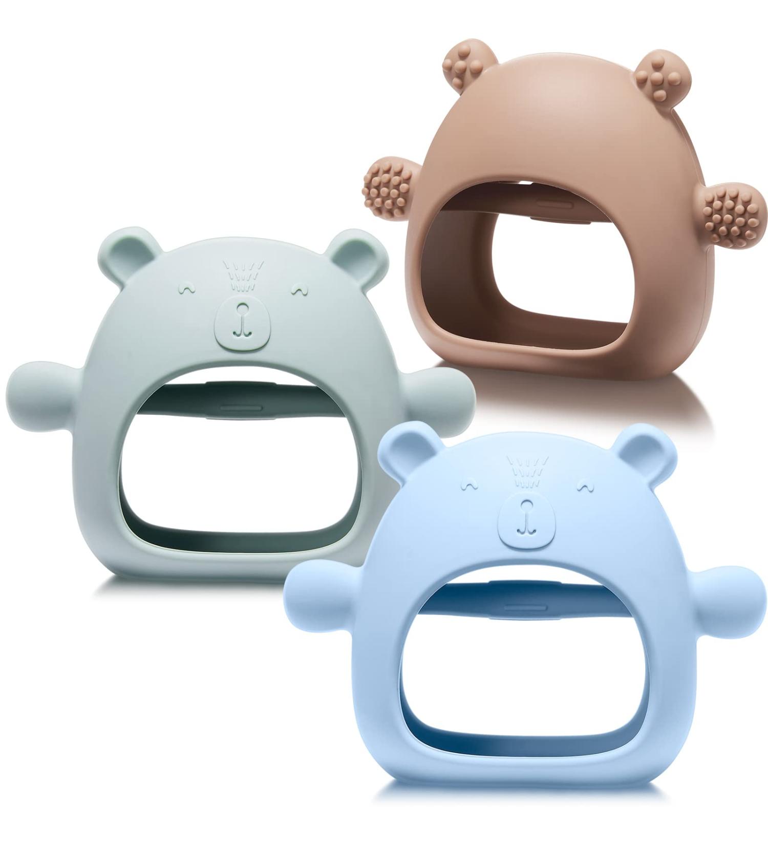 3 Pack Baby Teether Teething Toys for Babies 0-6 Months - Bear Silicone Anti Dropping Hand Teether Pacifiers - Blue Caramel Green - Buy Online on SooperMarket.com