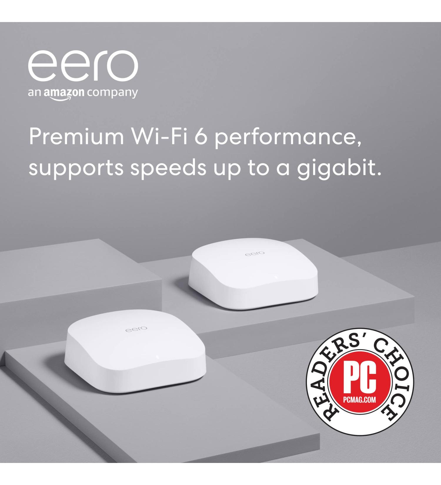 Amazon eero Pro 6 Mesh Wi-Fi 6 System 2-Pack | Fast Gigabit Speeds | Connect 75+ Devices | 3,500 sq. ft. Coverage | Reliable Performance | 2020 Release - Buy Online on SooperMarket.com